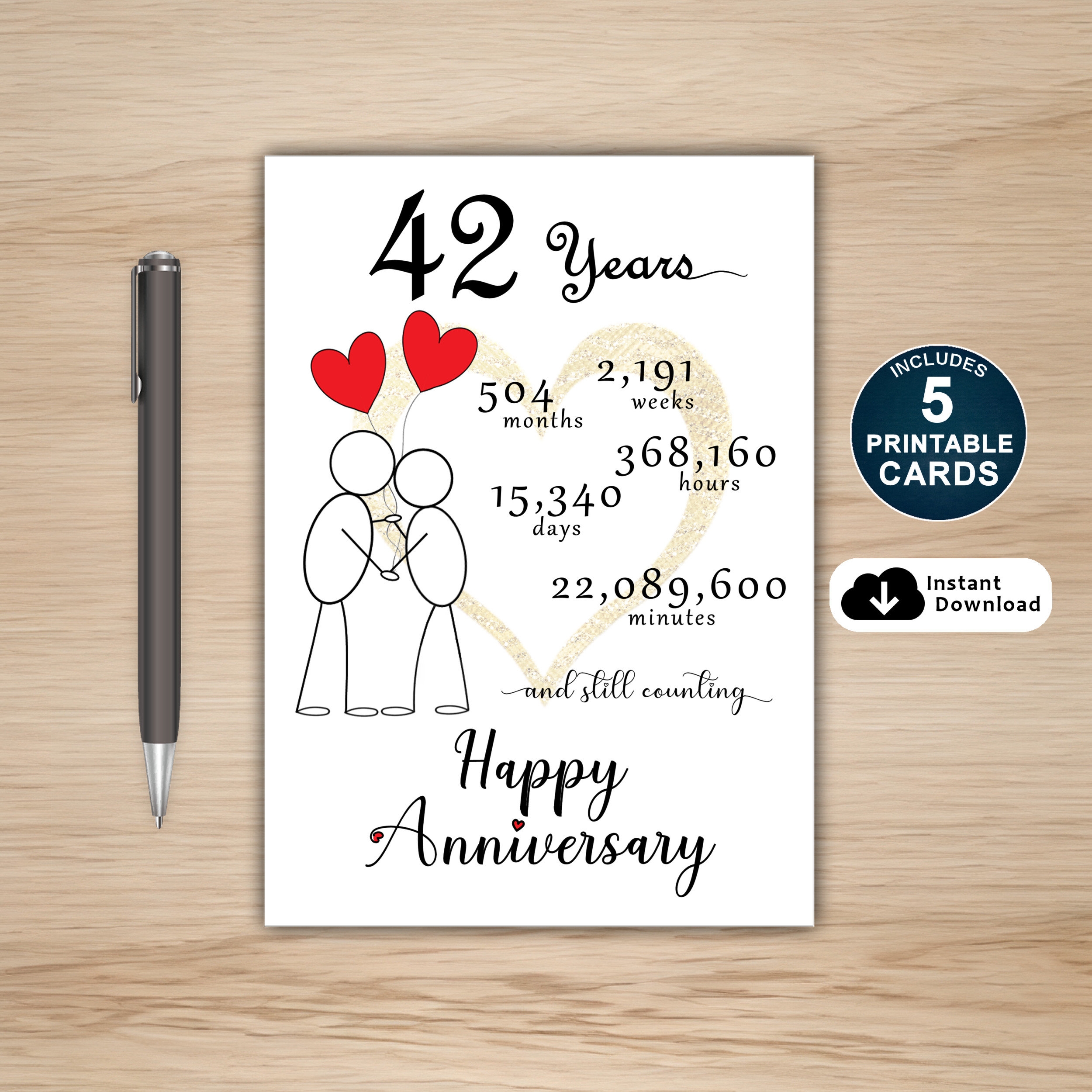 42nd Anniversary Card Printable 42nd Anniversary Card 42 Year Anniversary Card Anniversary Card For Him Etsy