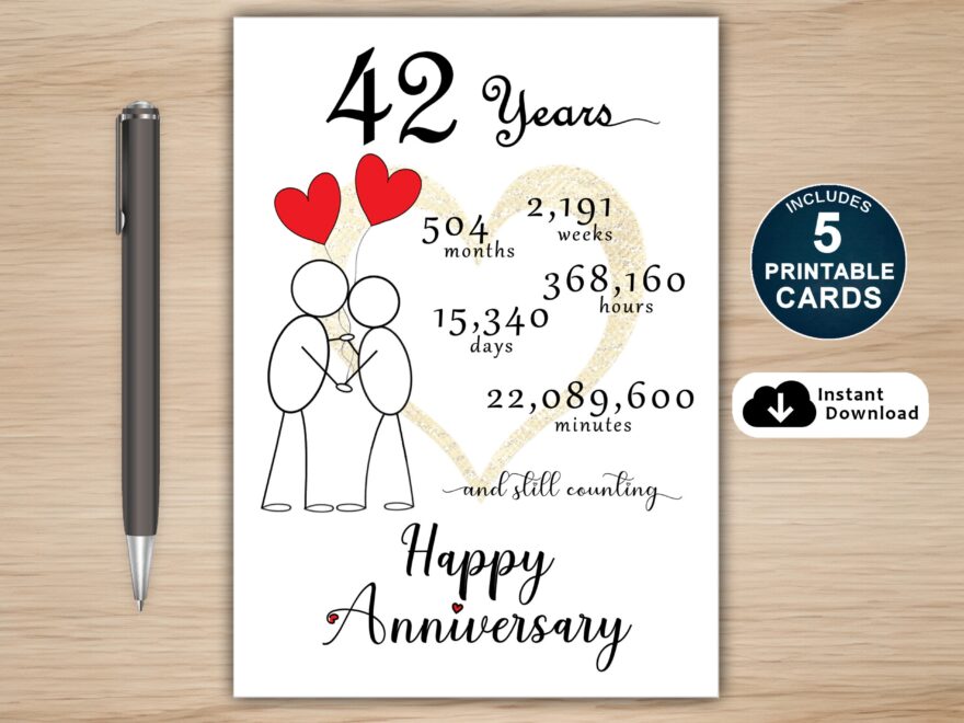42nd Anniversary Card Printable 42nd Anniversary Card 42 Year Anniversary Card Anniversary Card For Him Etsy