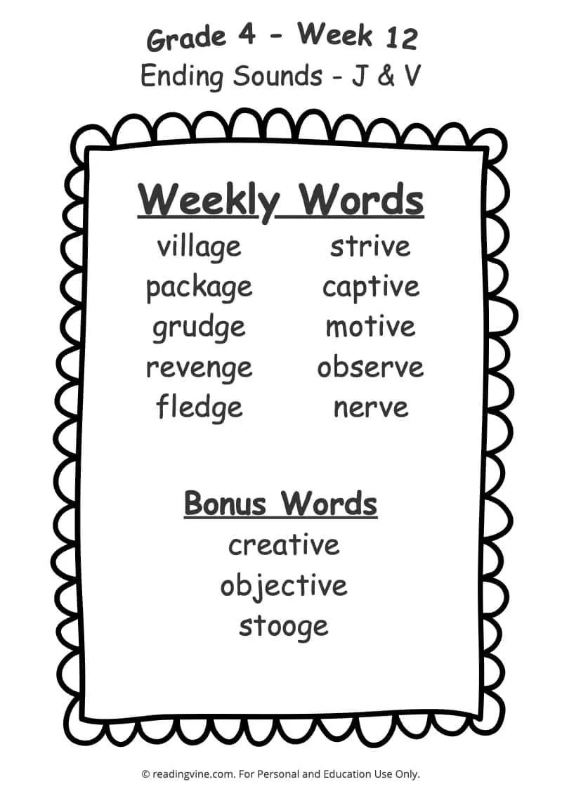 4th Grade Spelling Words ReadingVine