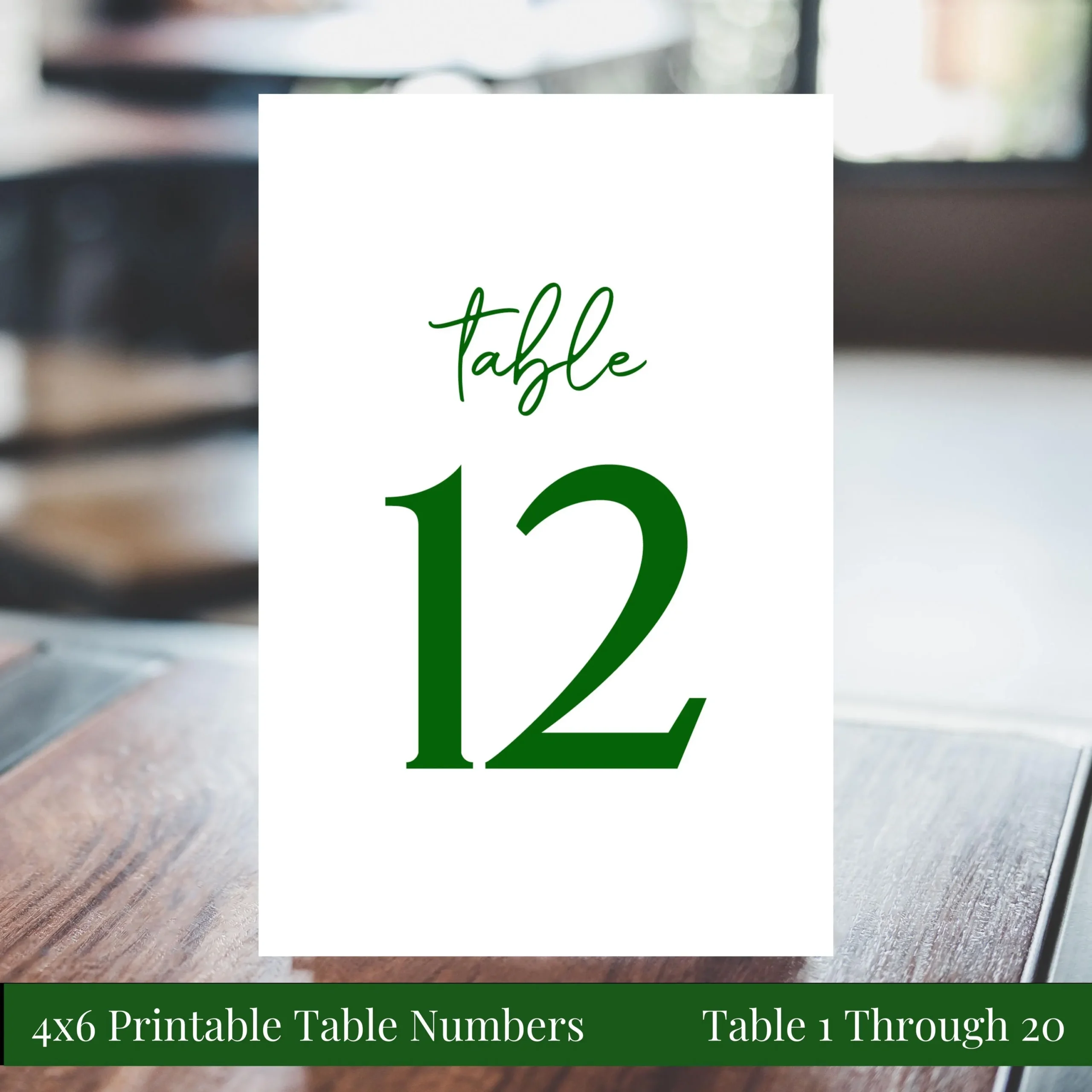 4x6 Printable Wedding Table Number Signs Tables 1 20 Romantic Emerald Green Modern Rehearsal Dinner You Print Instant Download Etsy