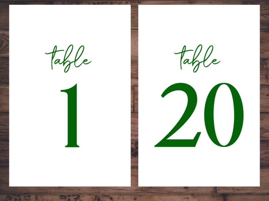 4x6 Printable Wedding Table Number Signs Tables 1 20 Romantic Emerald Green Modern Rehearsal Dinner You Print Instant Download Etsy