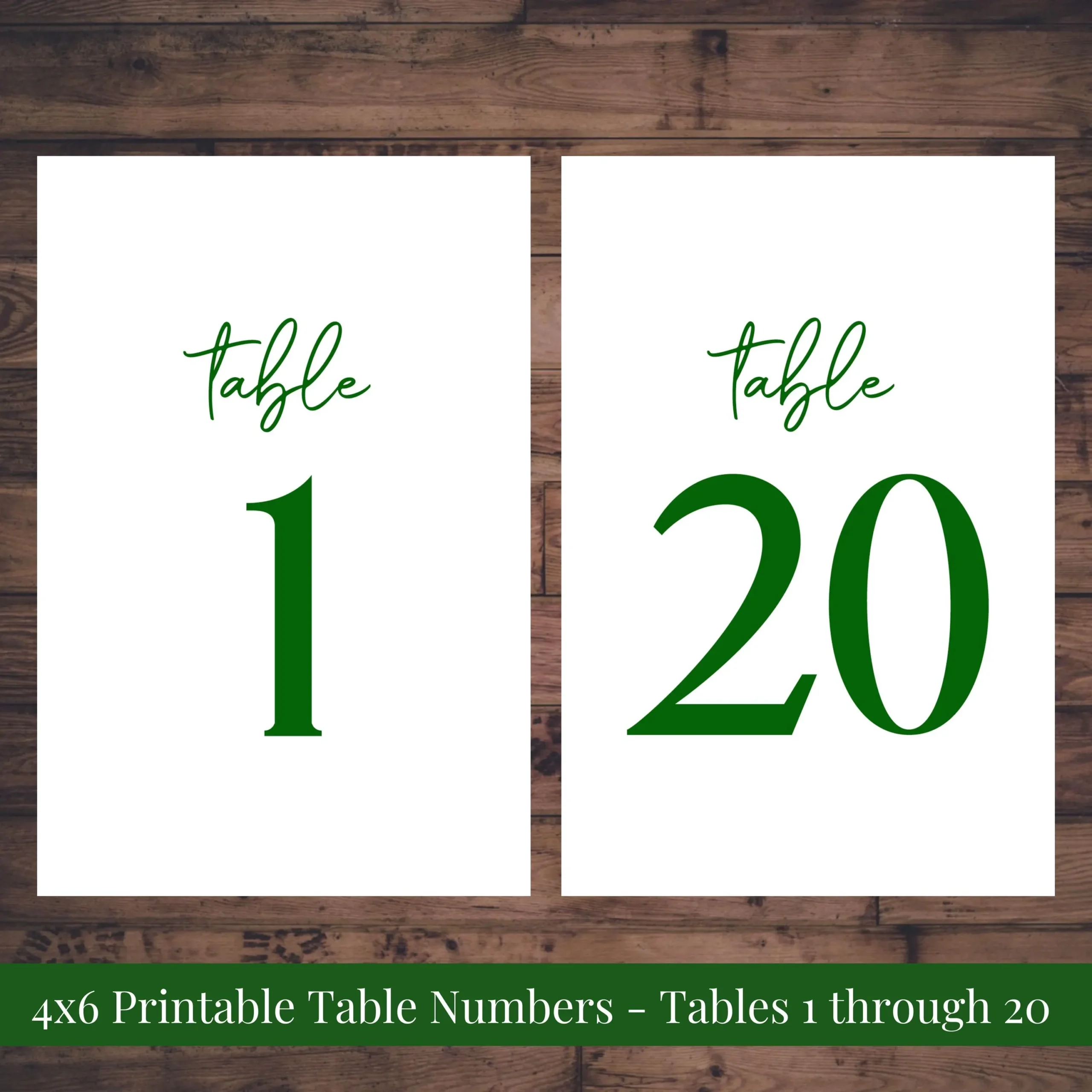 4x6 Printable Wedding Table Number Signs Tables 1 20 Romantic Emerald Green Modern Rehearsal Dinner You Print Instant Download Etsy