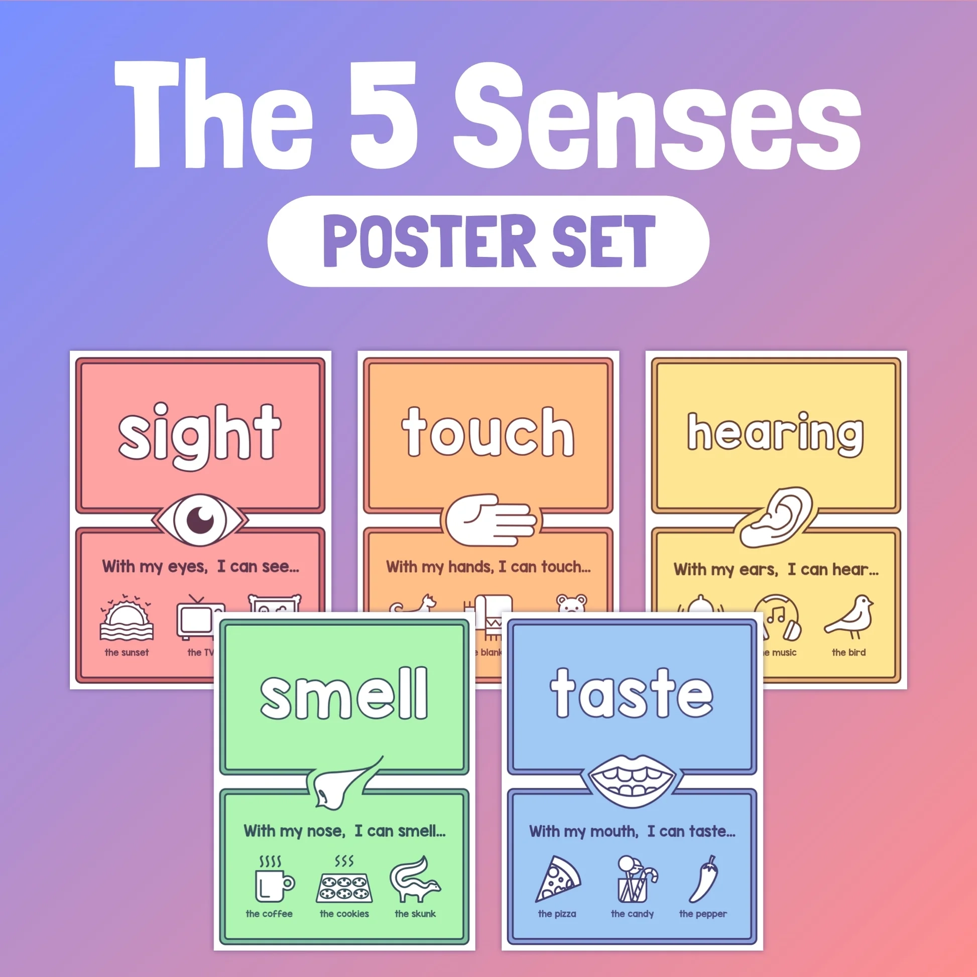 5 Senses Anchor Charts Printable PDF That Little Robot