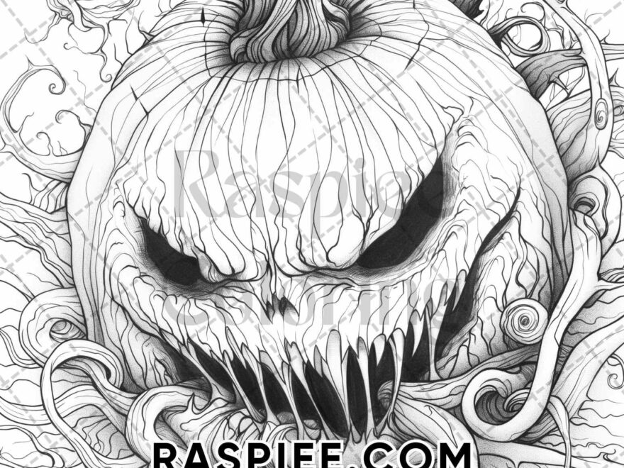 50 Spooky Monsters Halloween Adult Coloring Pages Printable PDF Instan RASPIEE