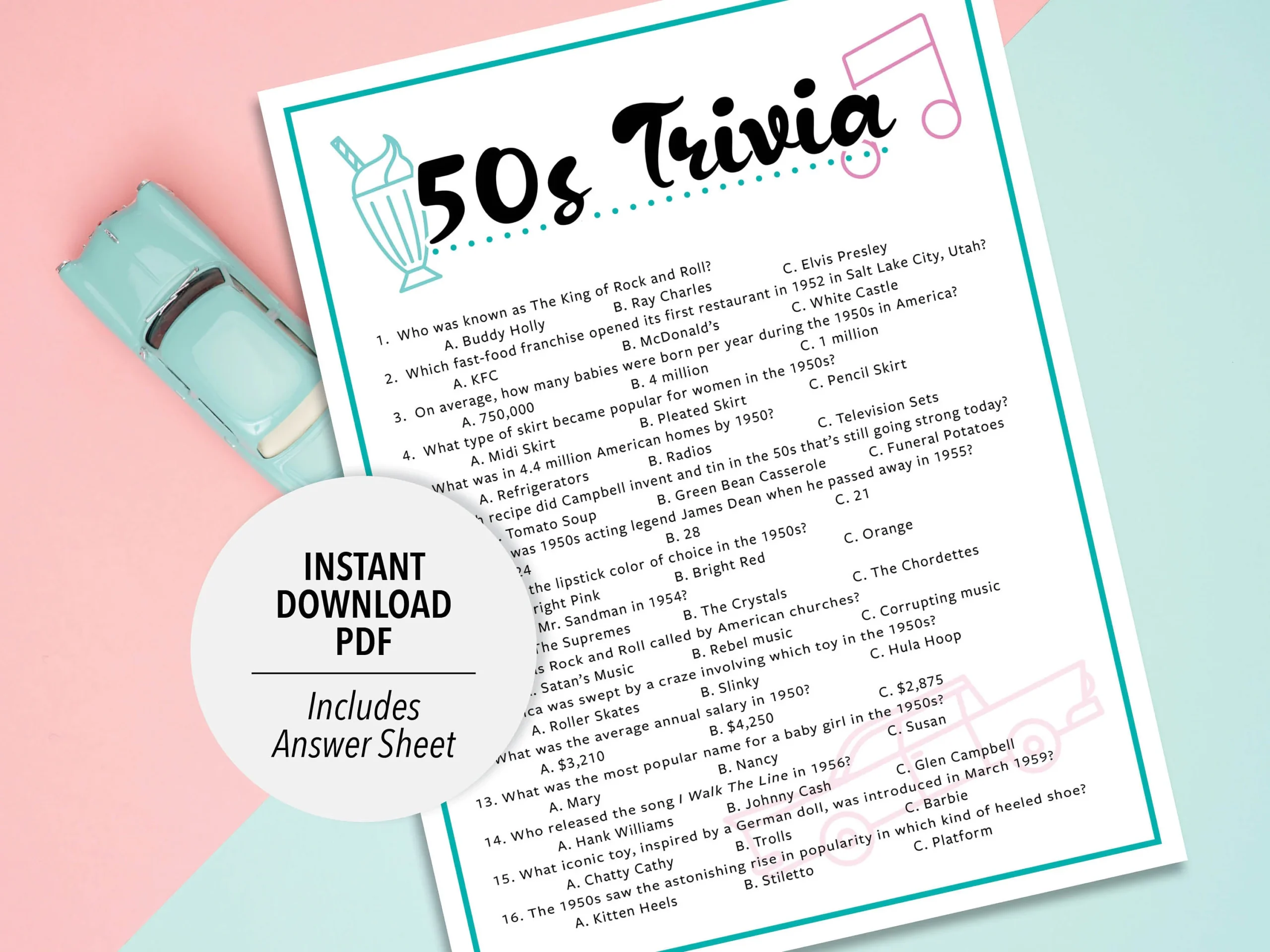 Printable 50s Toy Quiz