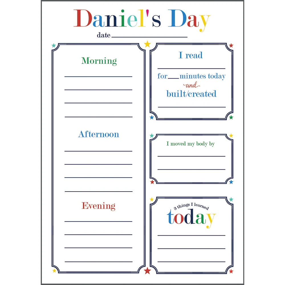 5x7 Kids Daily Planner Notepad 100 Pages Primary Colors WH Hostess Social Stationery