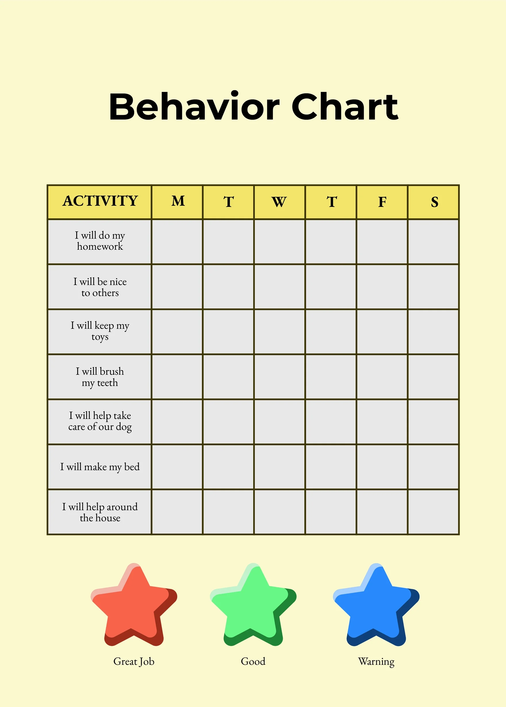 Free Printable Daily Behavior Chart Template