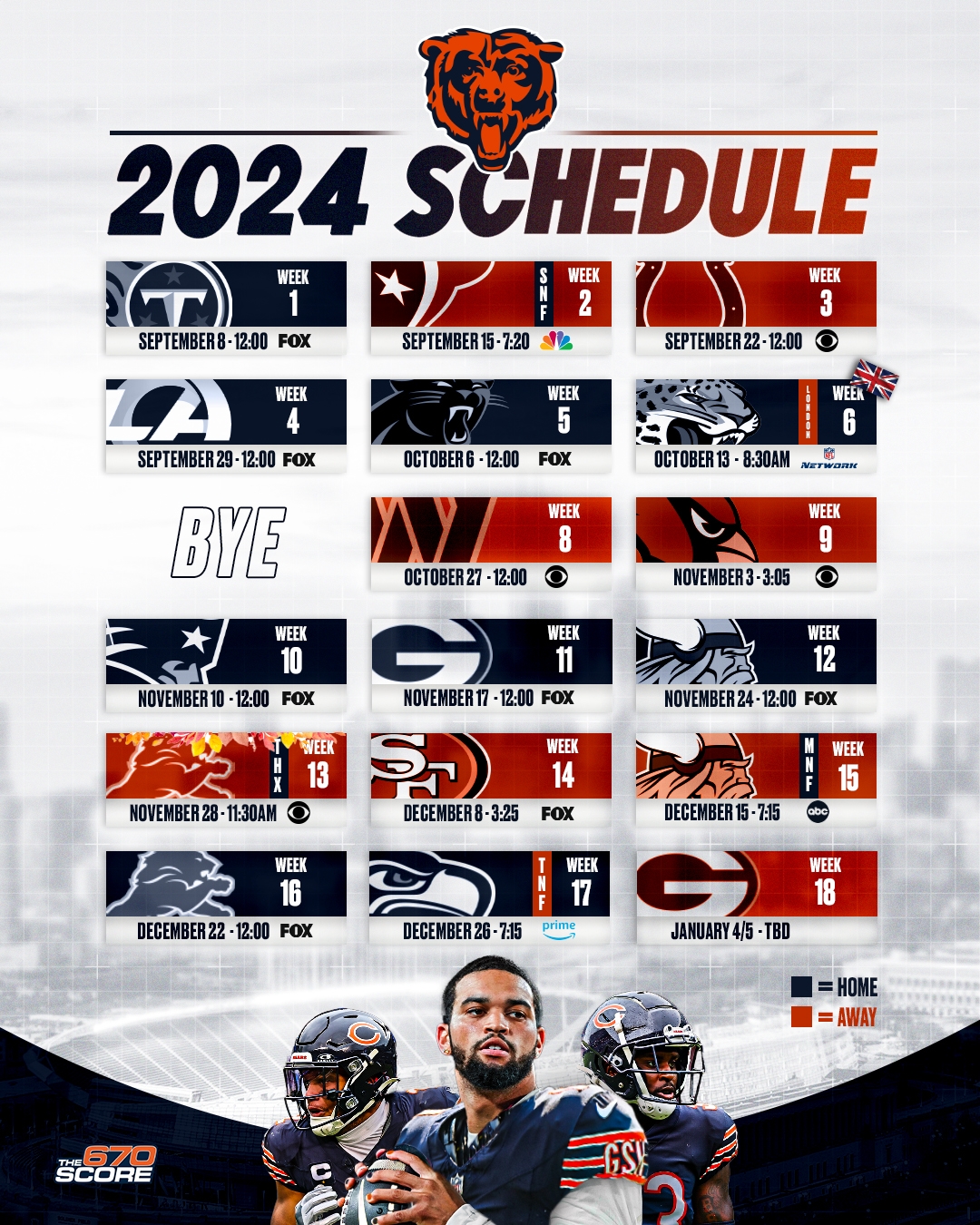 670 The Score On X It s Here The 2024 Schedule For Your Chicago Bears How Many Wins You Got Https t co jwa0V0gVMy X