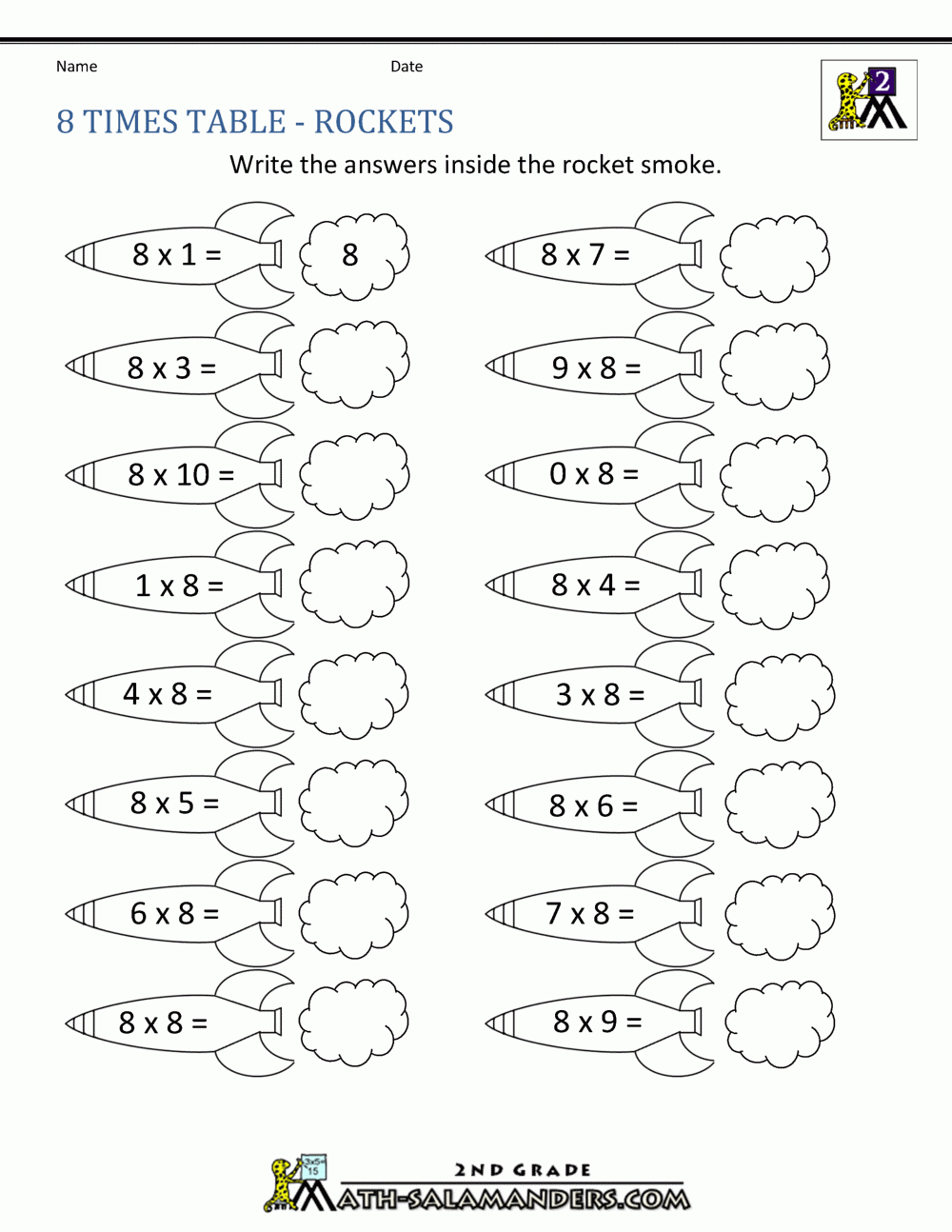 Printable 8 Times Table Quiz