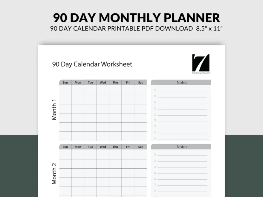 90 Day Monthly Planner Printable Undated Calendar US Letter PDF Etsy