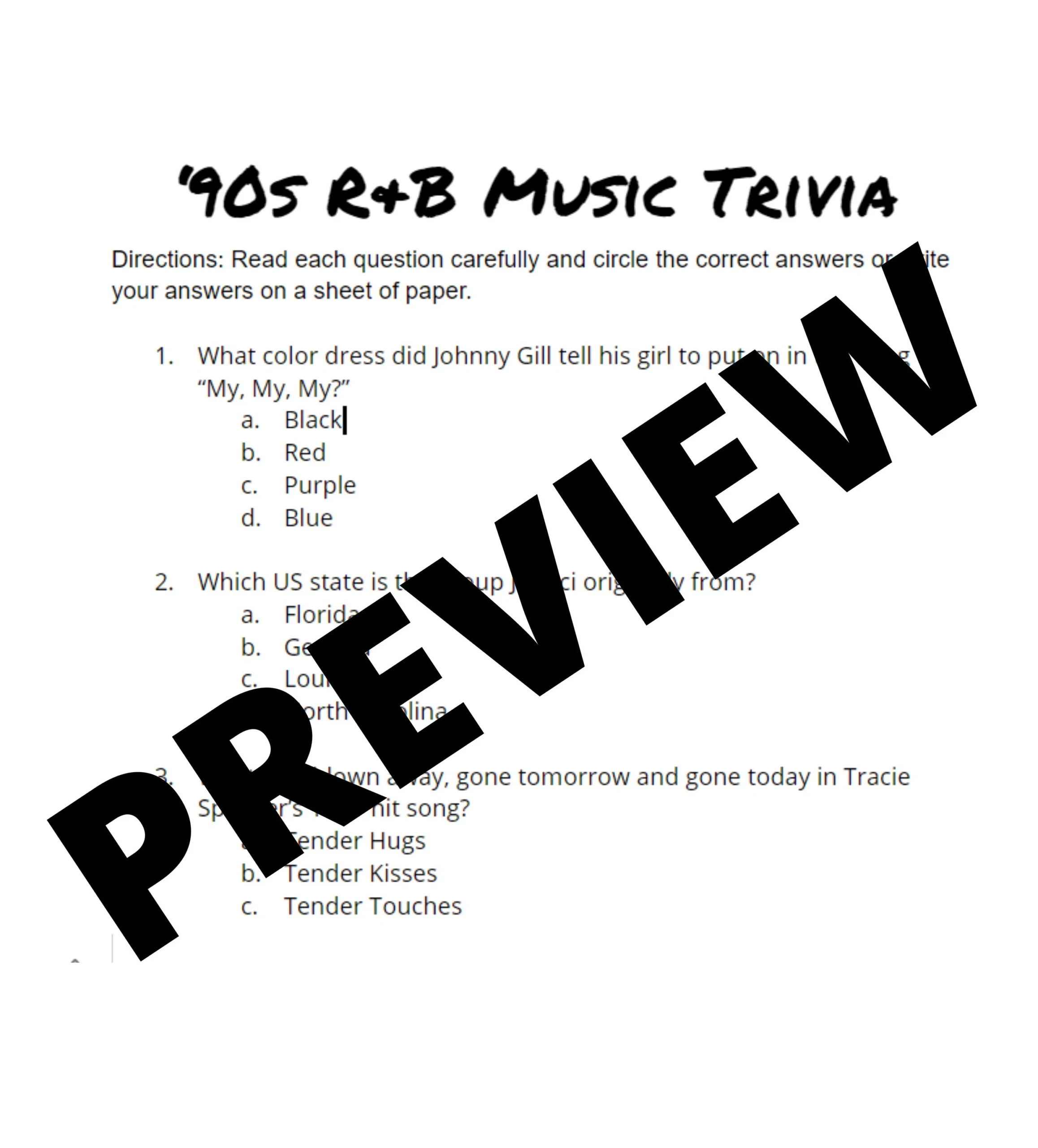 90s R B Trivia Game Printable 101 Question Quiz Book Multiple Choice Music Quiz Instant Download Black Music Party Game Etsy Singapore