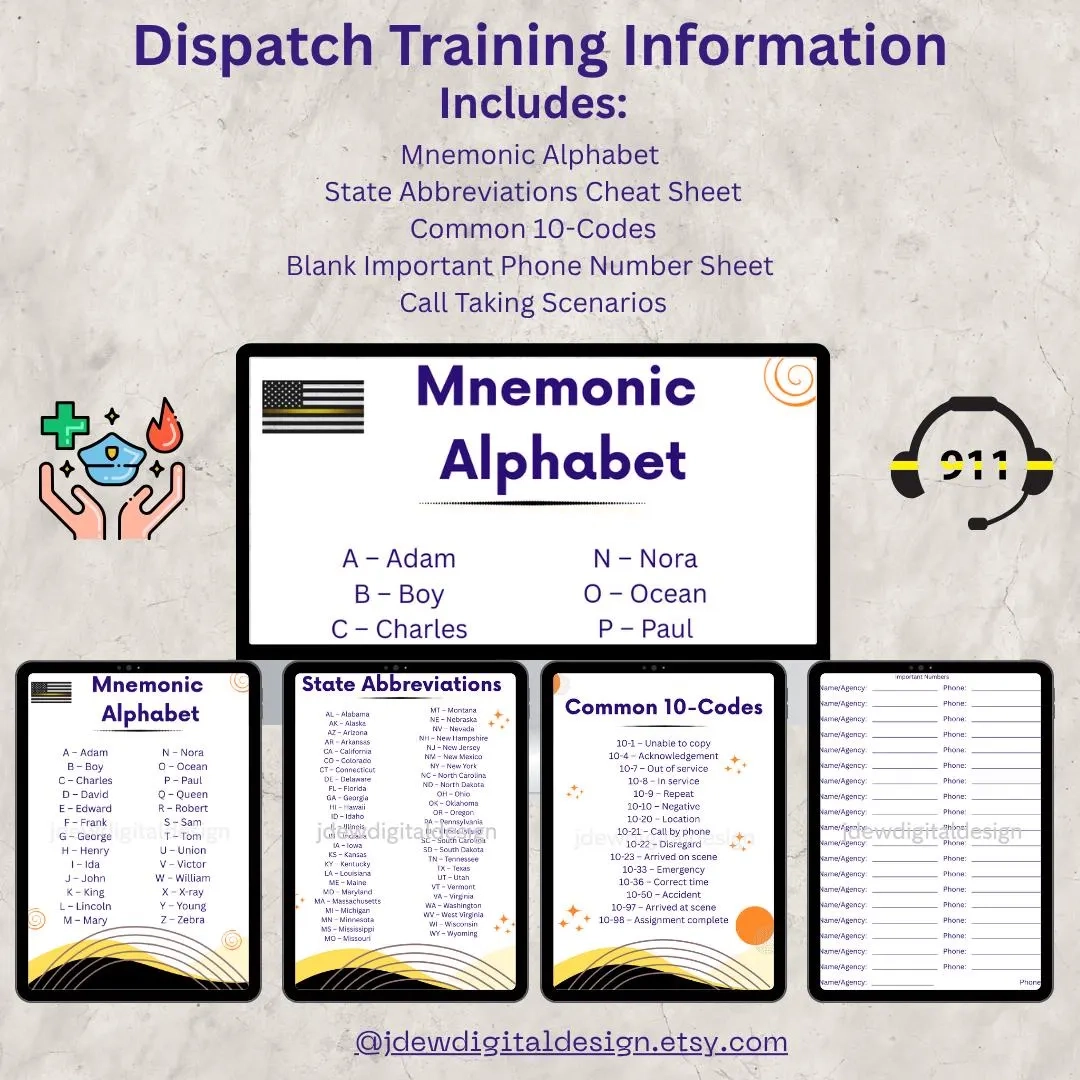 911 Dispatcher Training Binder Mnemonic 10 Codes Call Scenarios PDF DOCX Downloadable Files Included Etsy