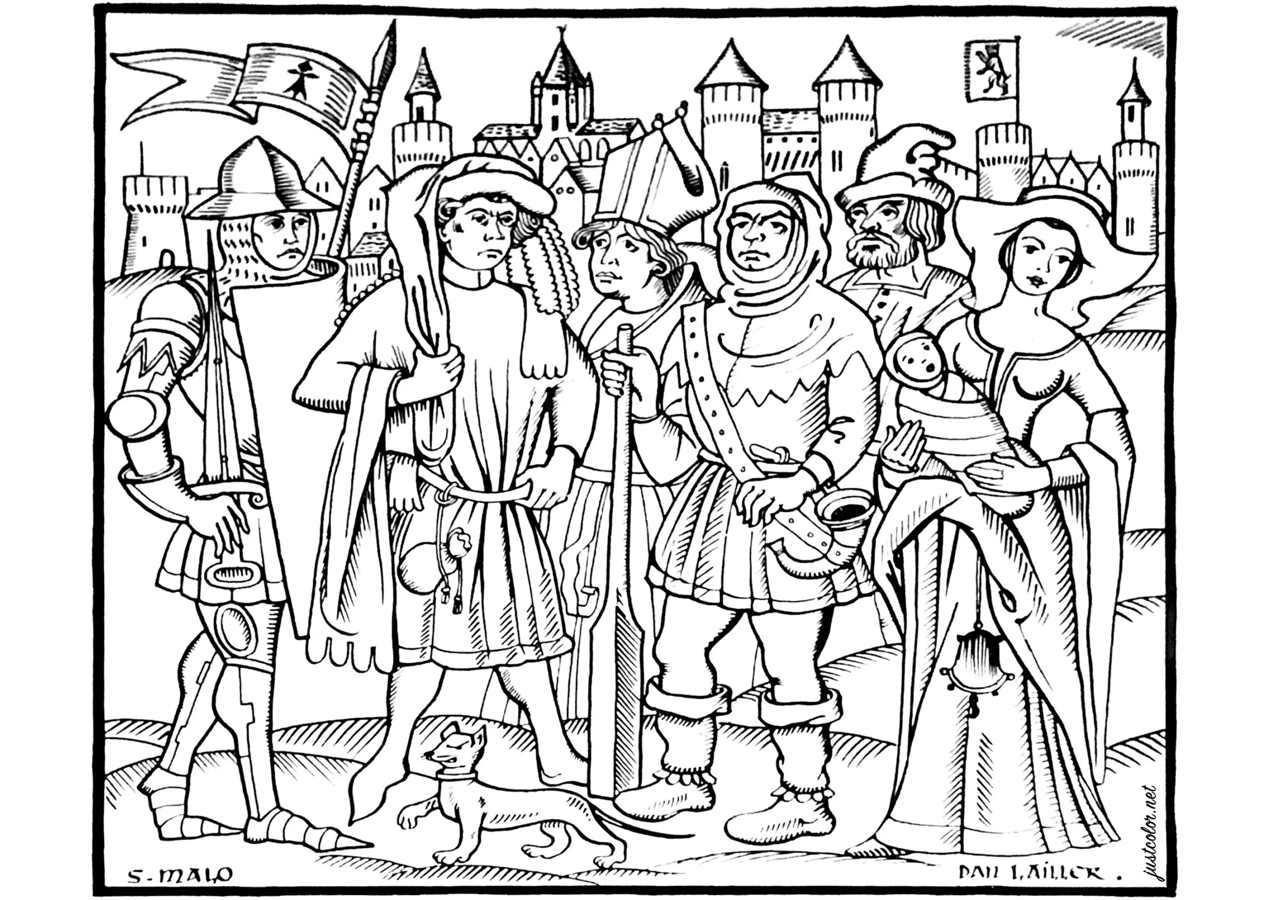 Medieval Printable Adult Coloring Sheet