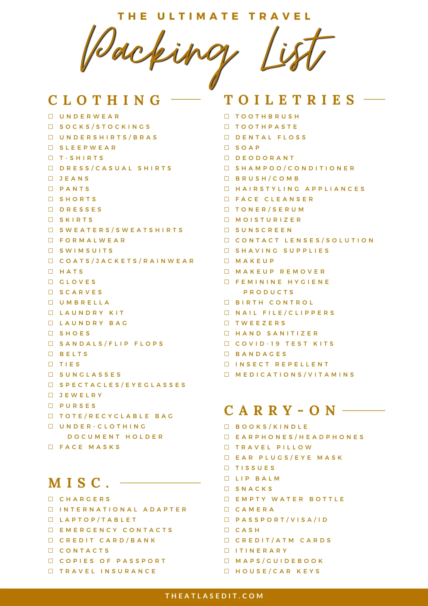 Printable Packing List For Europe Printable Packing List For Europe