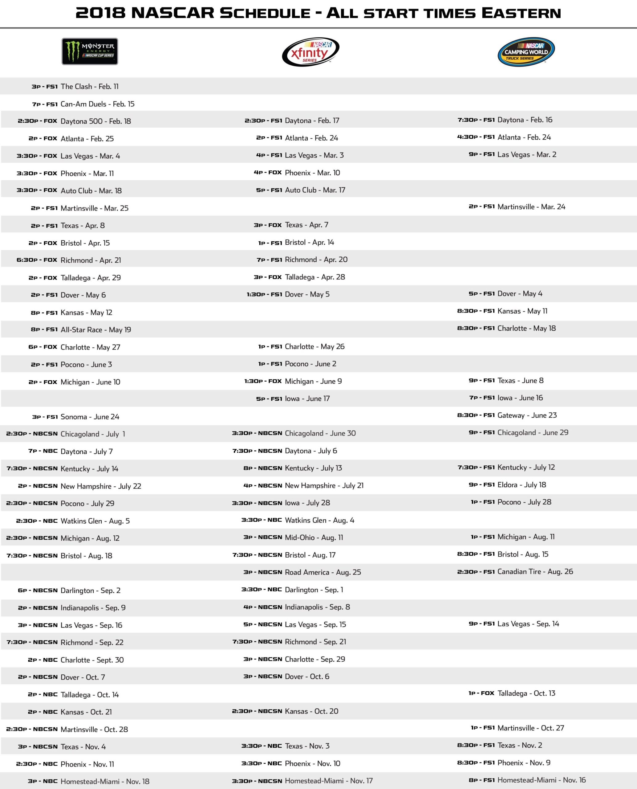 2026 Nascar Schedule Printable Tv Schedule