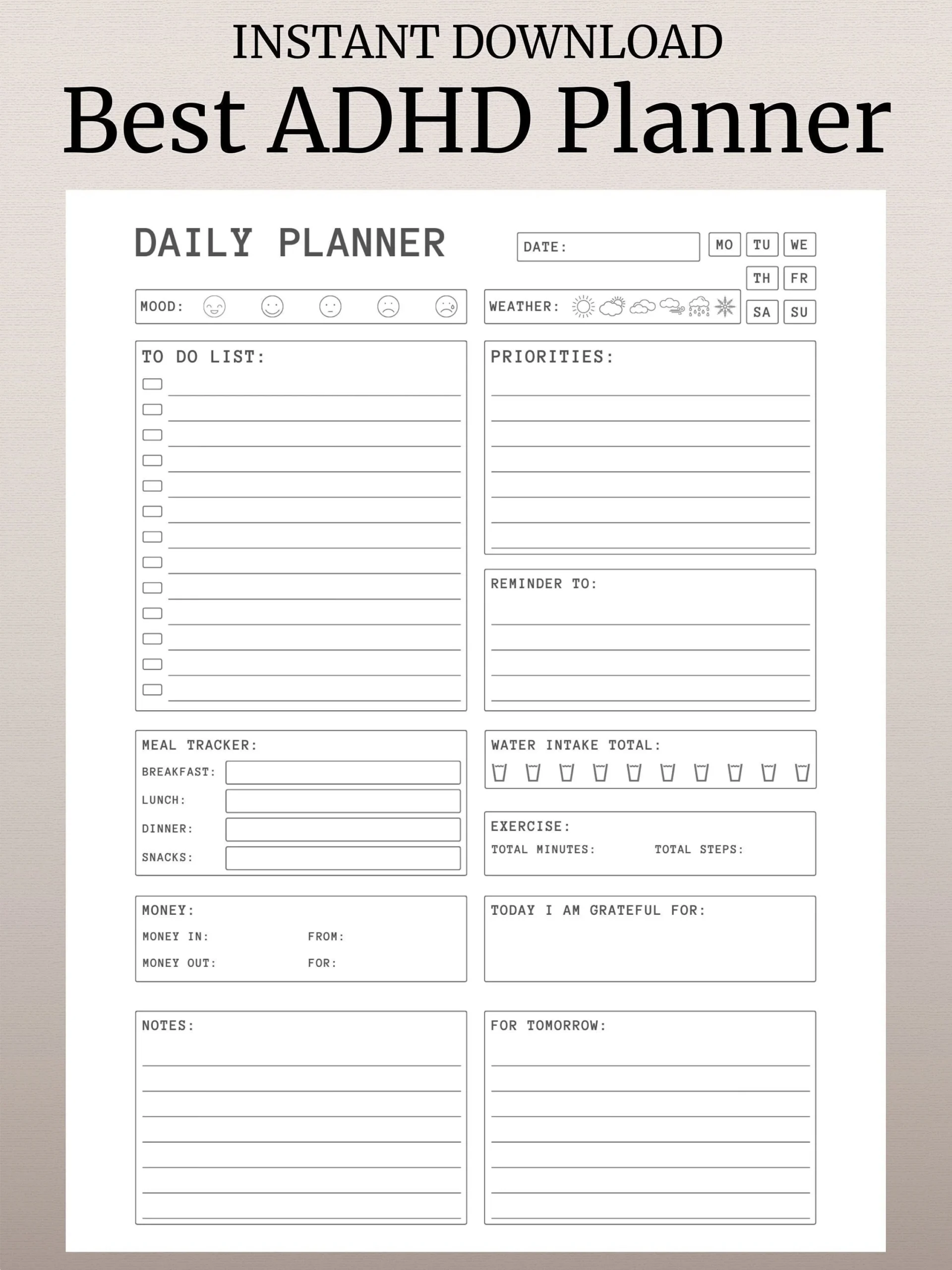 Printable Adhd Planner Free