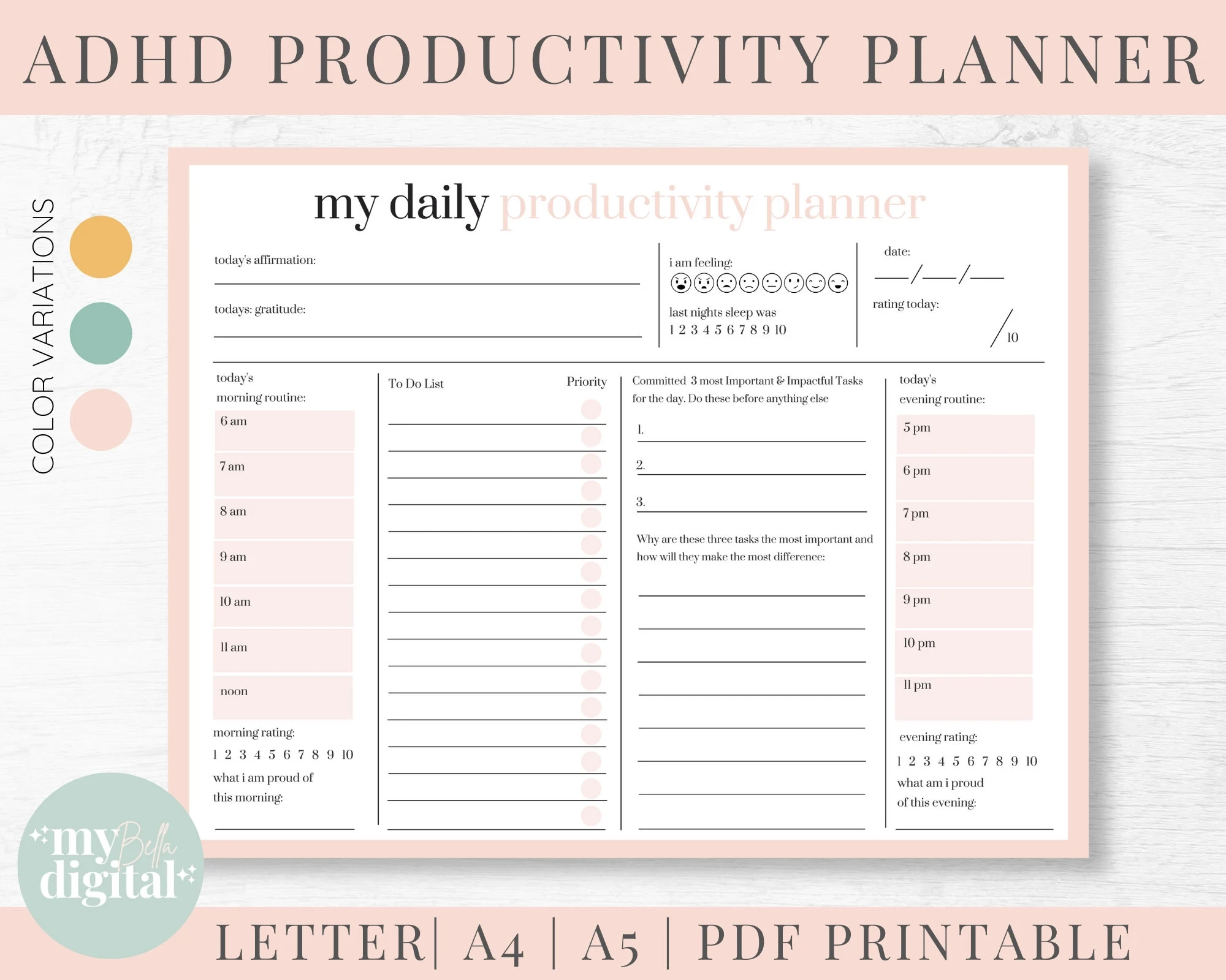 Adhd Calendar Adult Planner Printable