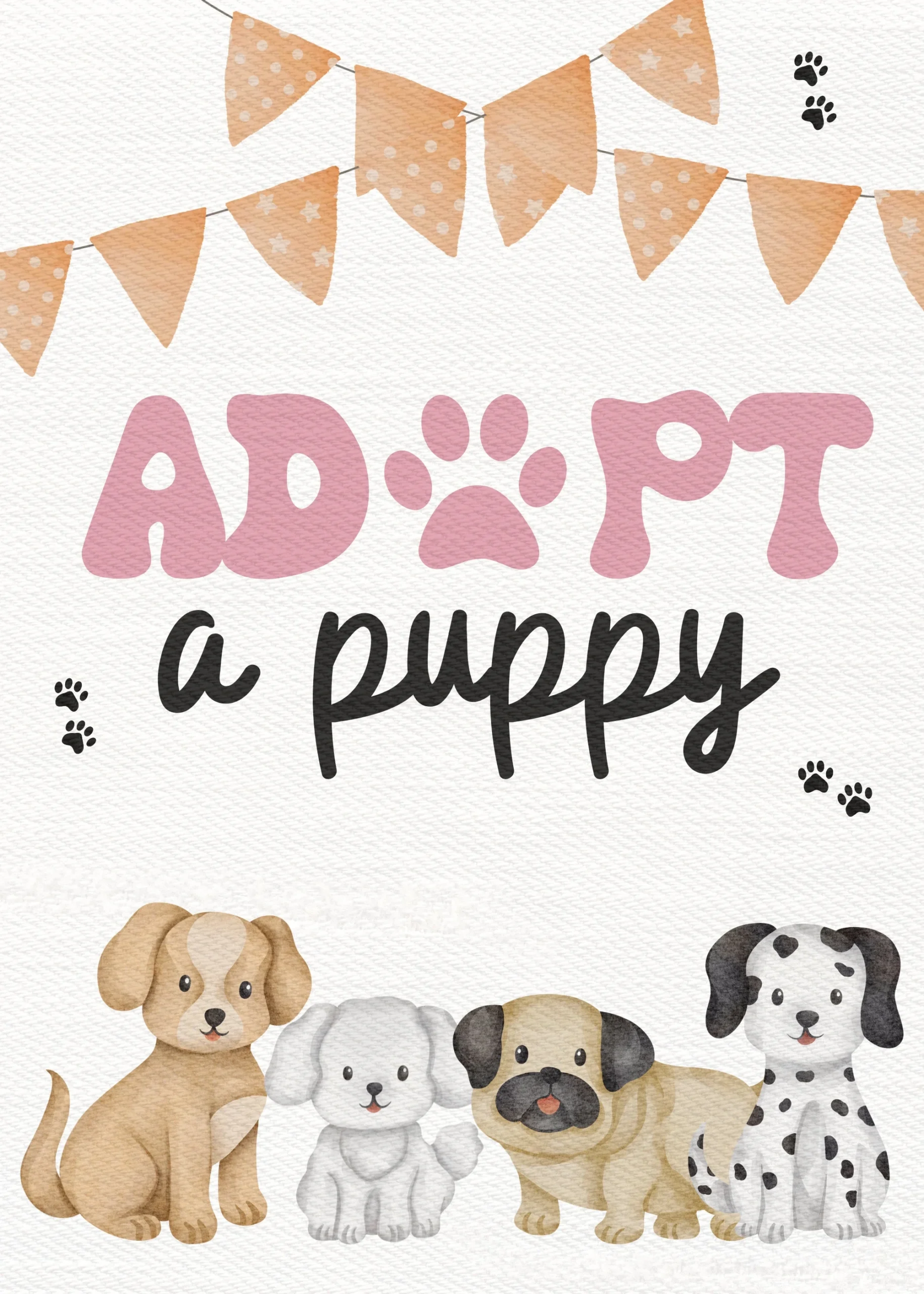 Adopt A Puppy Printable Sign Digital Download Birthday Party Poster Pink Adopt A Puppy Kids Party Poster Instant Download Etsy