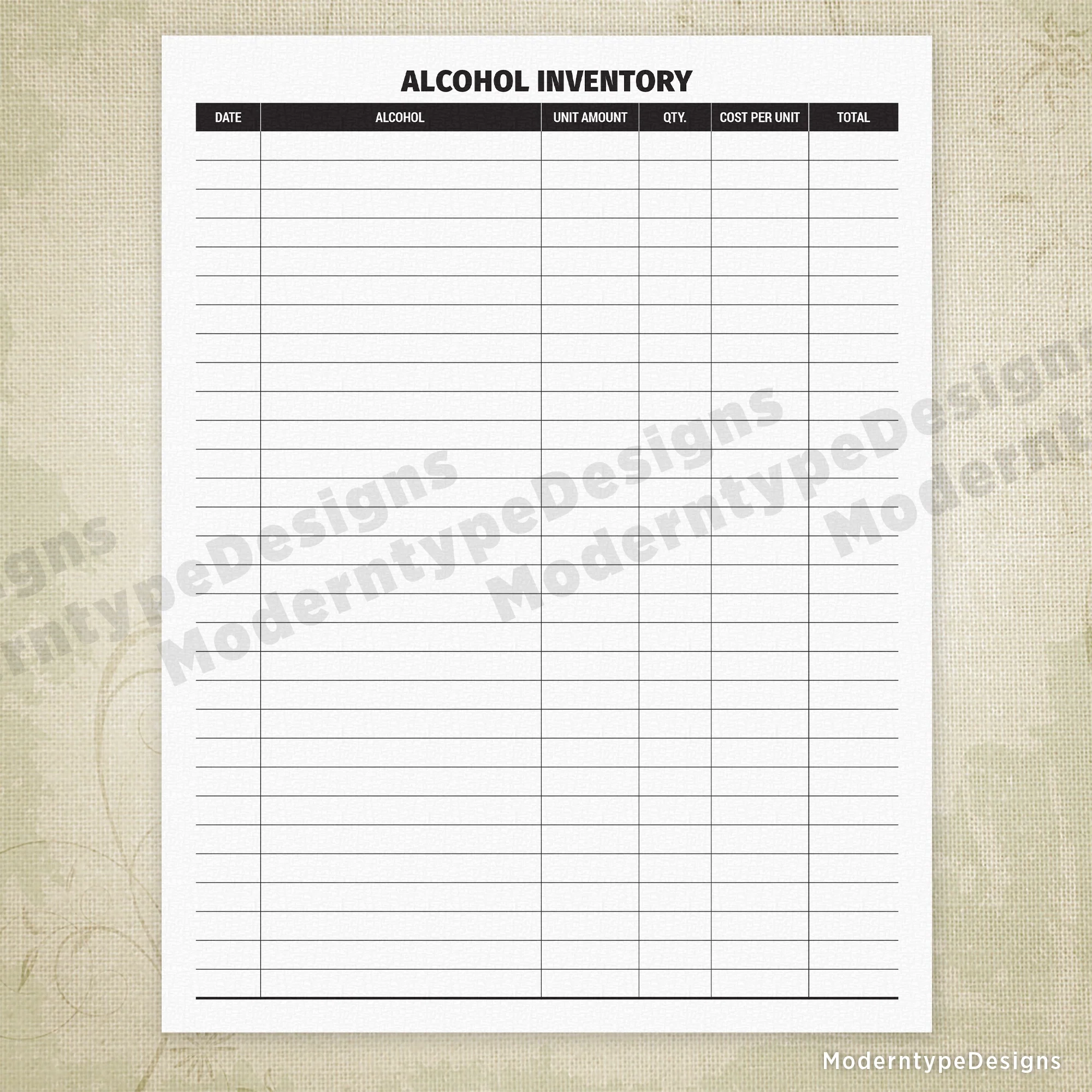 Printable Liquor Inventory Sheets