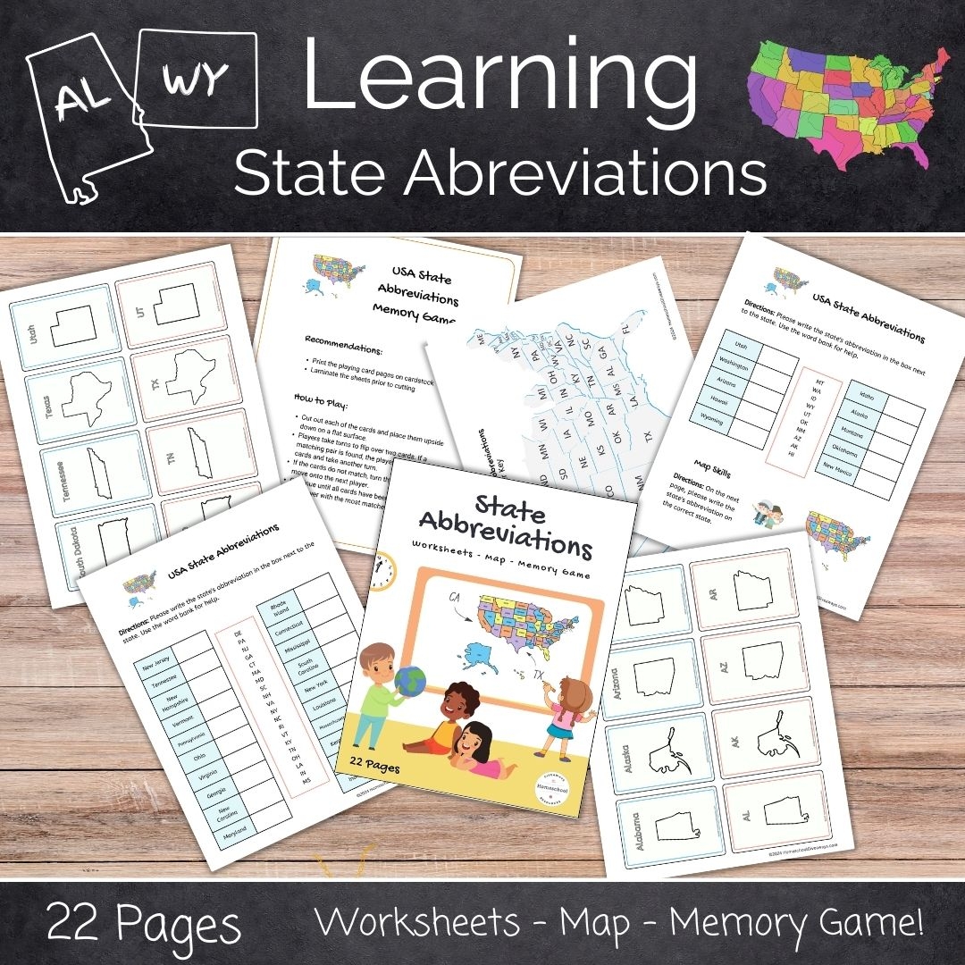 All 50 US State Abbreviations Printable List For Kids