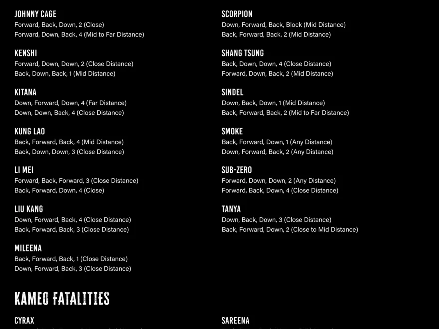 All Fatality Inputs In A Simple Image R MortalKombat