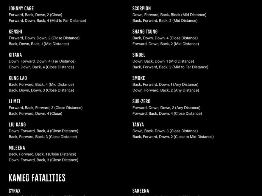 All Fatality Inputs In A Simple Image R MortalKombat