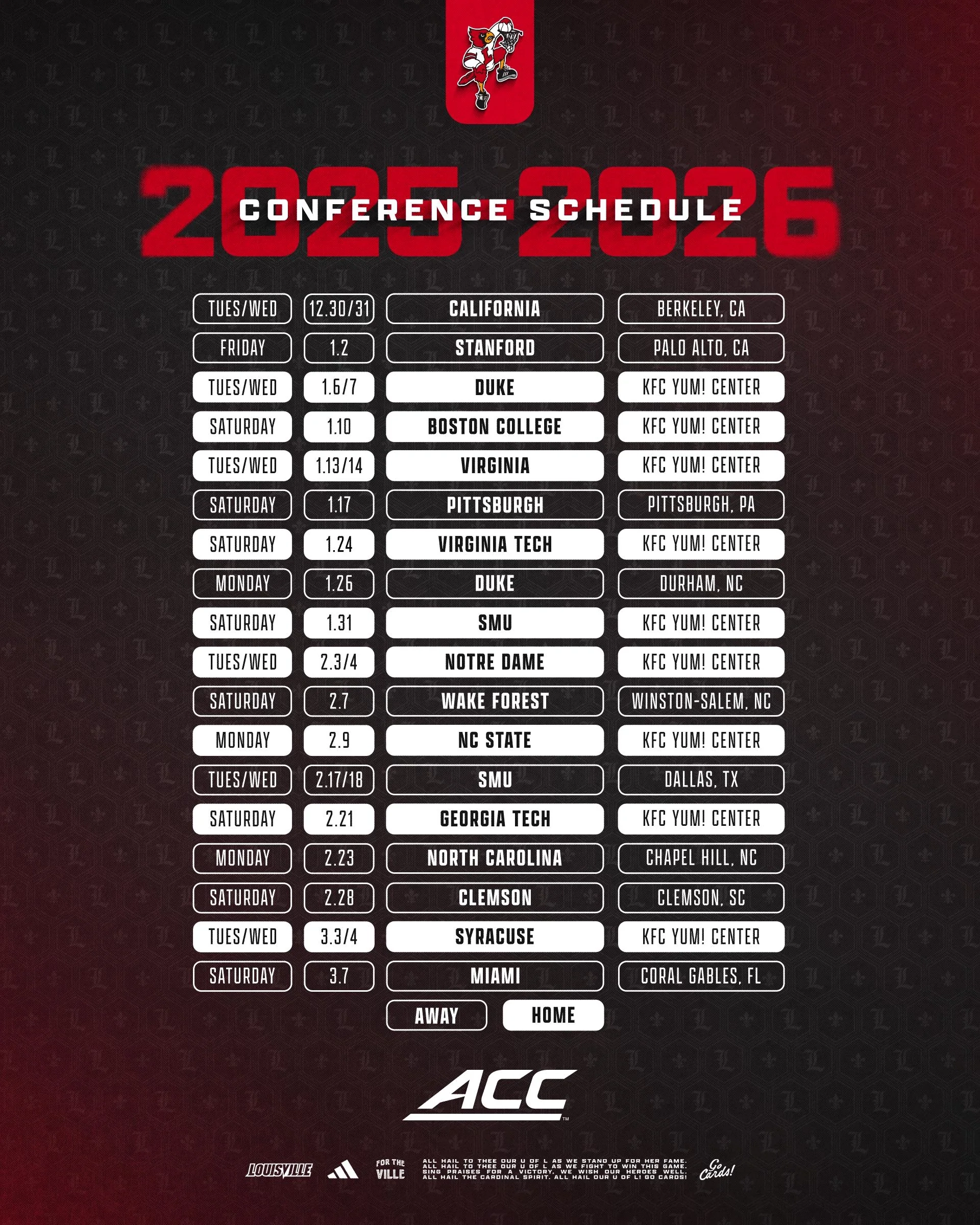 Louisville Printable Home Schedule