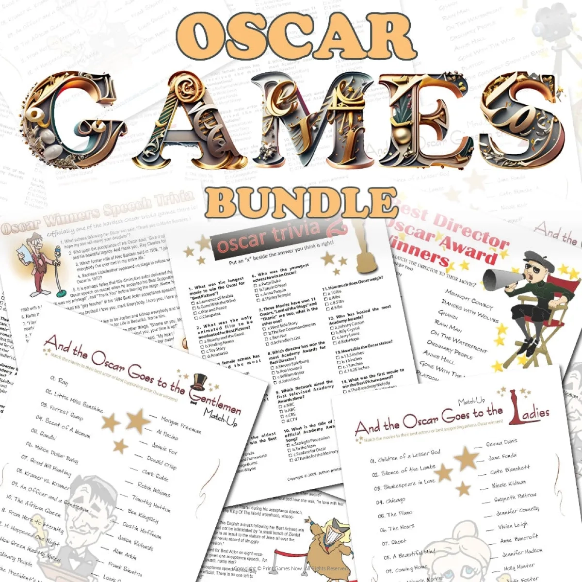 All Oscars Trivia Games Pack Print Games Now