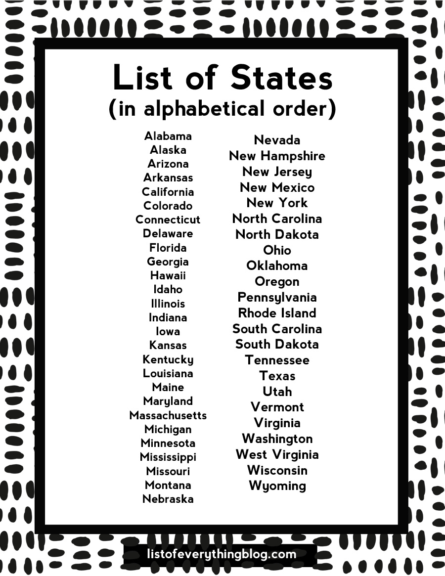 Alphabetical List Of The States Alphabetical List Of The States