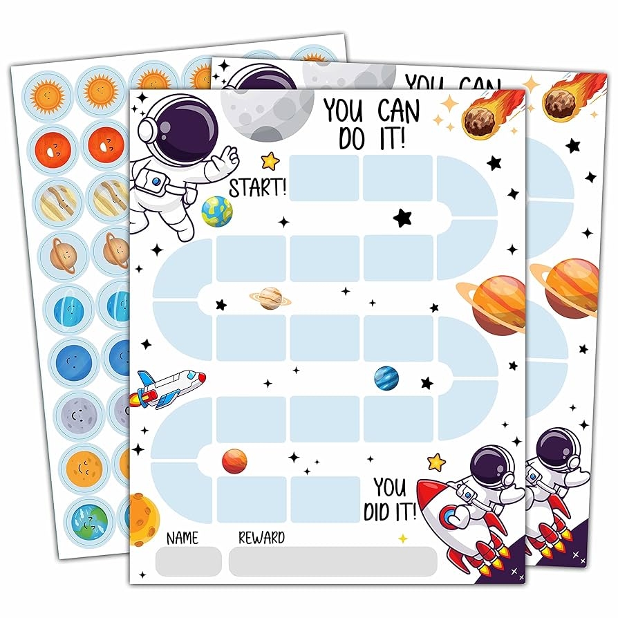 Amazon 20 Outer Space Astronaut Reward Chart With 432 Round Stickers Incentive Behavior Chart For Kids At Home Classroom Kids Routine Daily Chore Sticker Chart B18 Office Products