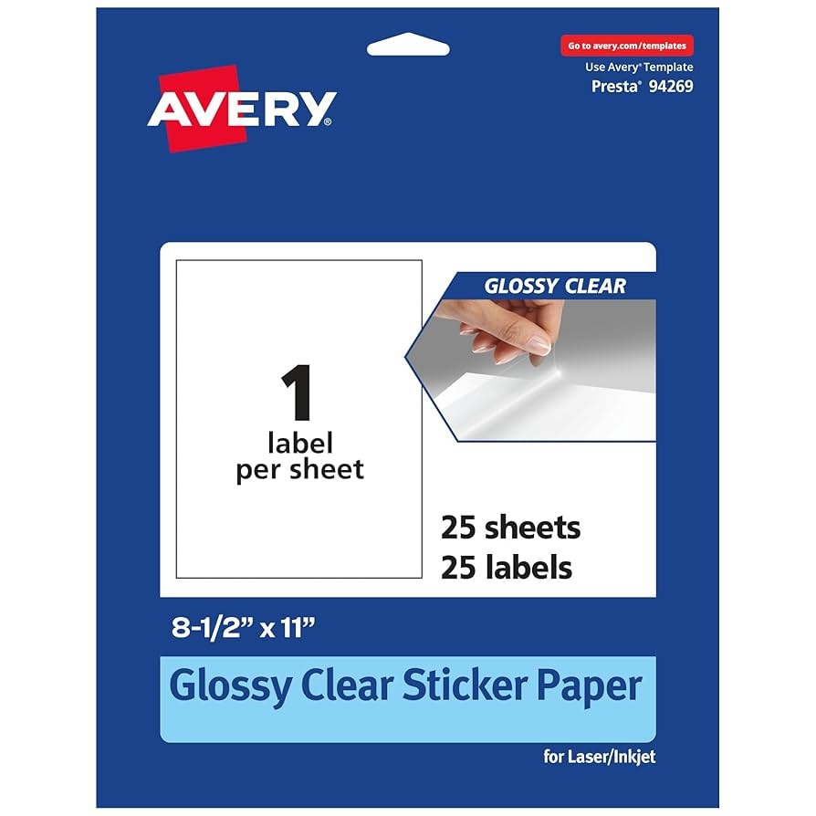 Amazon Avery Glossy Clear Sticker Paper 8 5 X 11 25 Sheets Transparent Printable Labels For Laser And Inkjet Printers Office Products