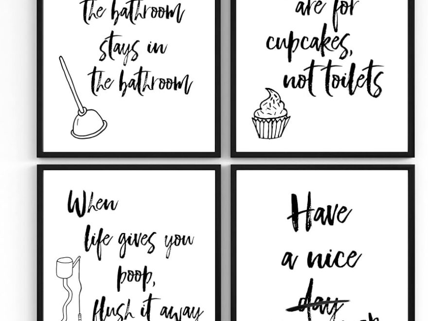 Amazon Funny Bathroom Signs Set Of 4 Unframed 8x10s Bathroom Decor Wall Art Prints Black And White Funny Quotes For Your Guestroom Rental Property Or Event Handmade Products