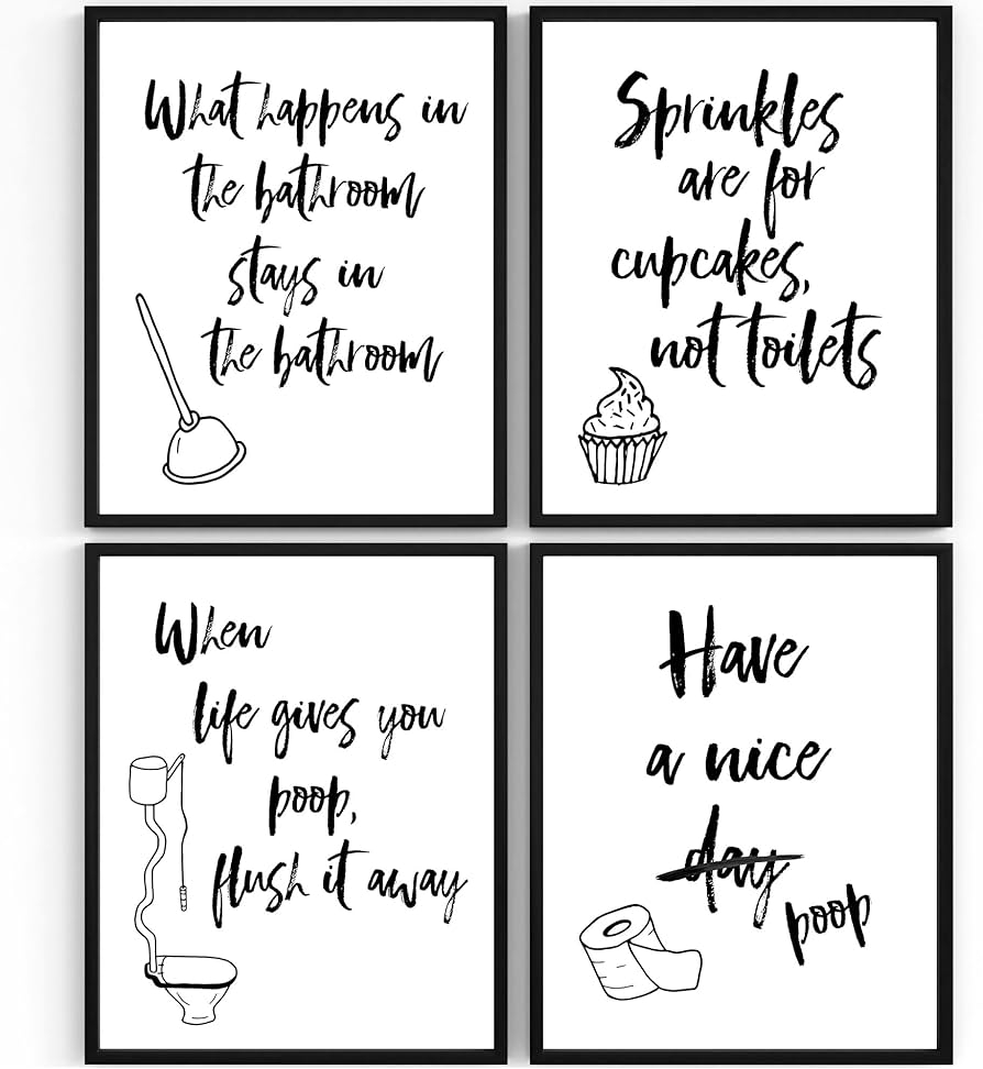 Amazon Funny Bathroom Signs Set Of 4 Unframed 8x10s Bathroom Decor Wall Art Prints Black And White Funny Quotes For Your Guestroom Rental Property Or Event Handmade Products
