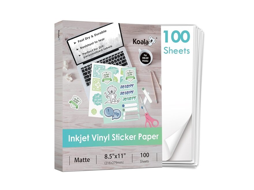 Amazon Koala Printable Vinyl Sticker Paper For Inkjet Printer 100 Sheets Sticker Printer Paper Matte White Waterproof Sticker Paper 8 5x11 Inch Work With Cutting Machine Office Products