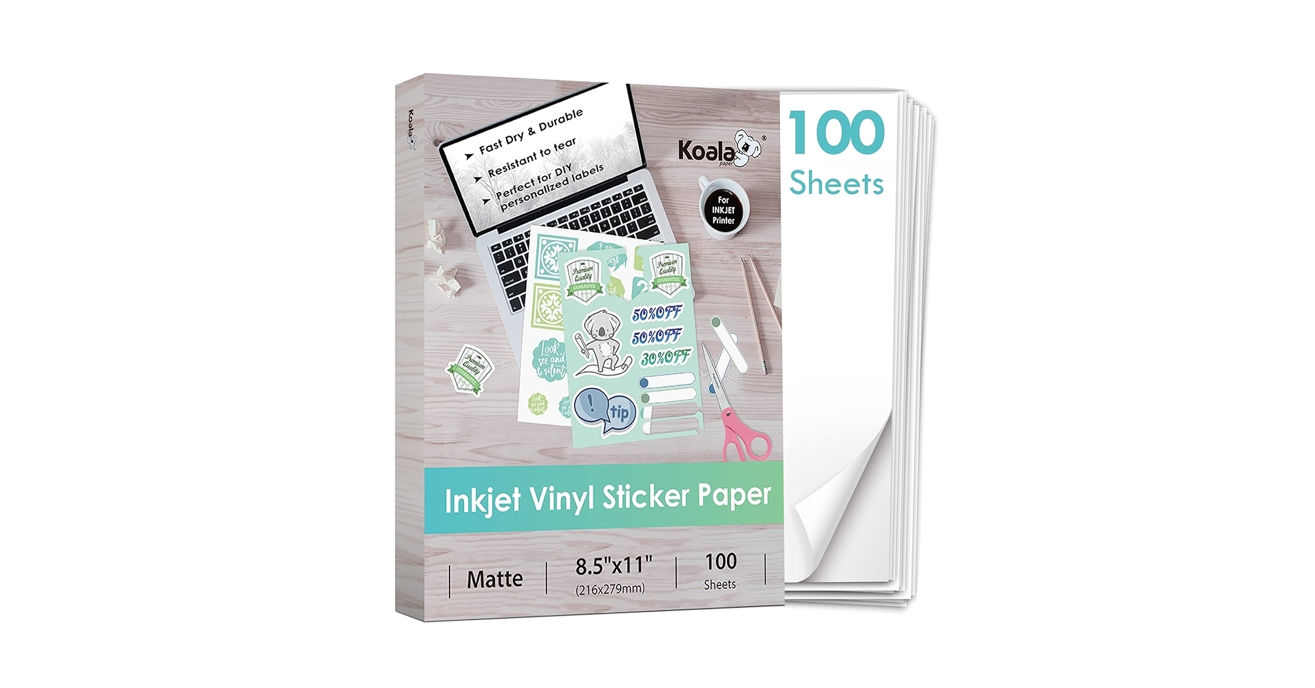 Amazon Koala Printable Vinyl Sticker Paper For Inkjet Printer 100 Sheets Sticker Printer Paper Matte White Waterproof Sticker Paper 8 5x11 Inch Work With Cutting Machine Office Products Amazon Koala Printable Vinyl Sticker Paper For Inkjet Printer 100 Sheets Sticker Printer Paper Matte White Waterproof Sticker Paper 8 5x11 Inch Work With Cutting Machine Office Products