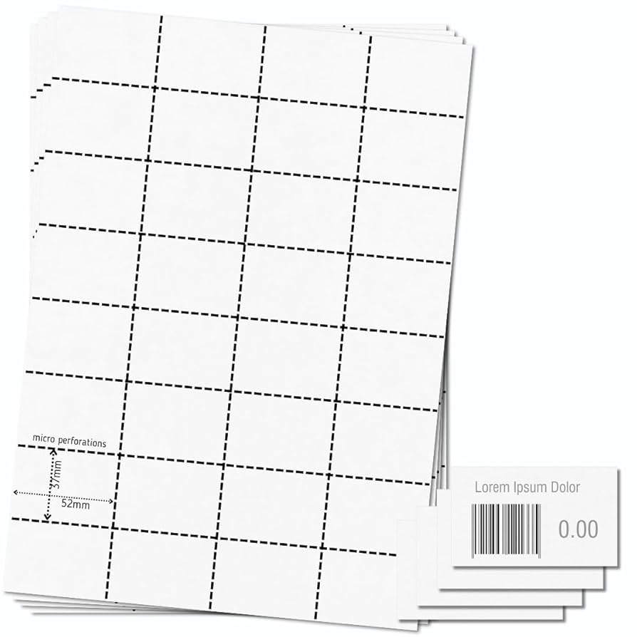 Amazon OfficeGear Shelf Edge Barcode Price Ticket Labels 32 up 25 Sheets 800 Pack 37x52mm Custom Printable A4 120gsm Card Micro Perforated Non Adhesive Merchandise Tag Includes Design Template Office Products