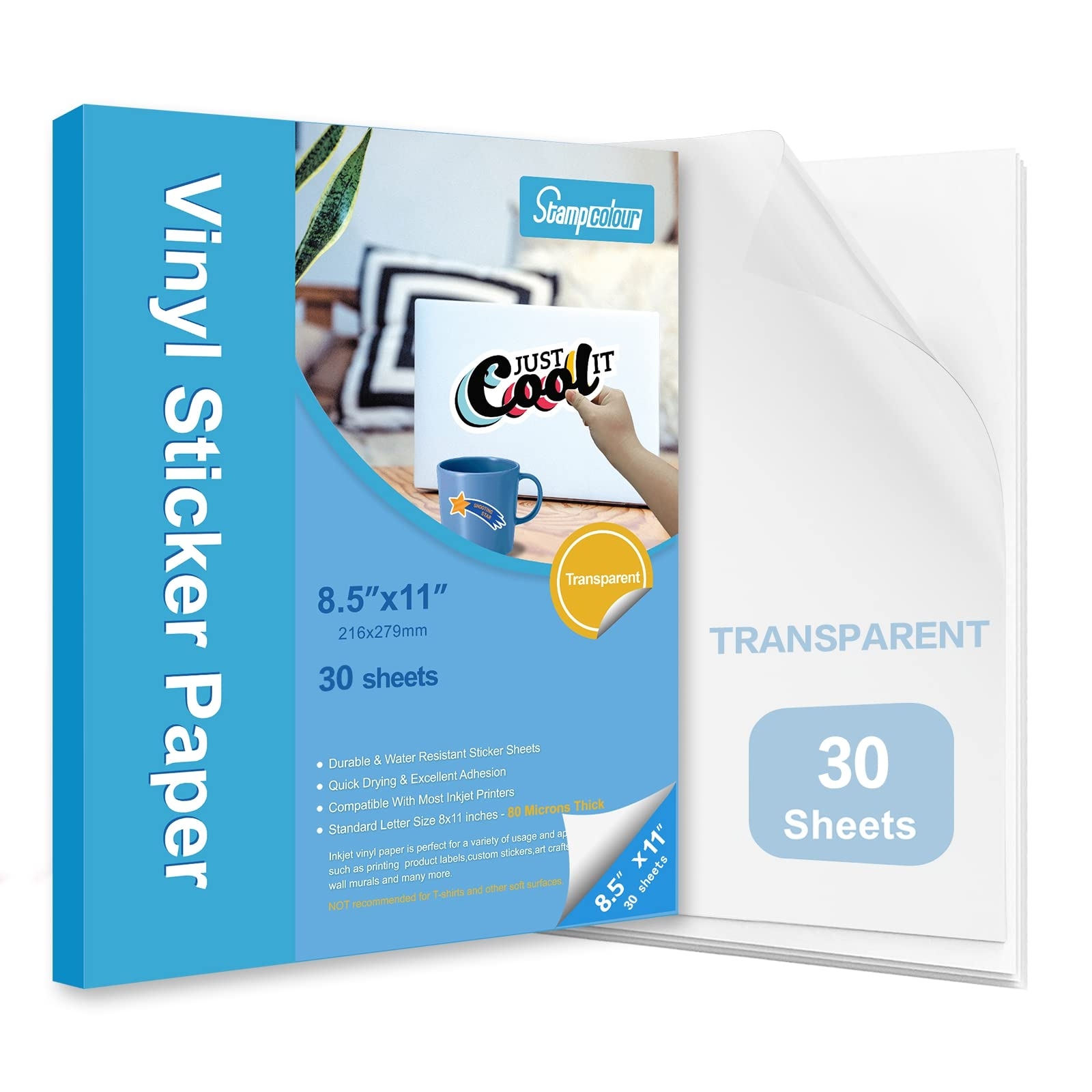 Amazon Stampcolour 30 Sheets Clear Printable Sticker Paper For Inkjet Printer 8 5x11 Vinyl Transparent Sticker Paper Dries Quickly Vivid Colors Decal Paper Tear Resistant For DIY Stickers Decals Office Products