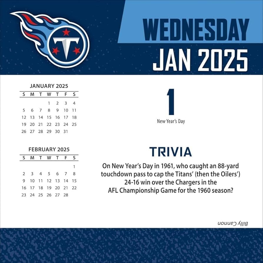 Amazon Turner Sports Tennessee Titans 2025 Box Calendar 25998053117 Office Products