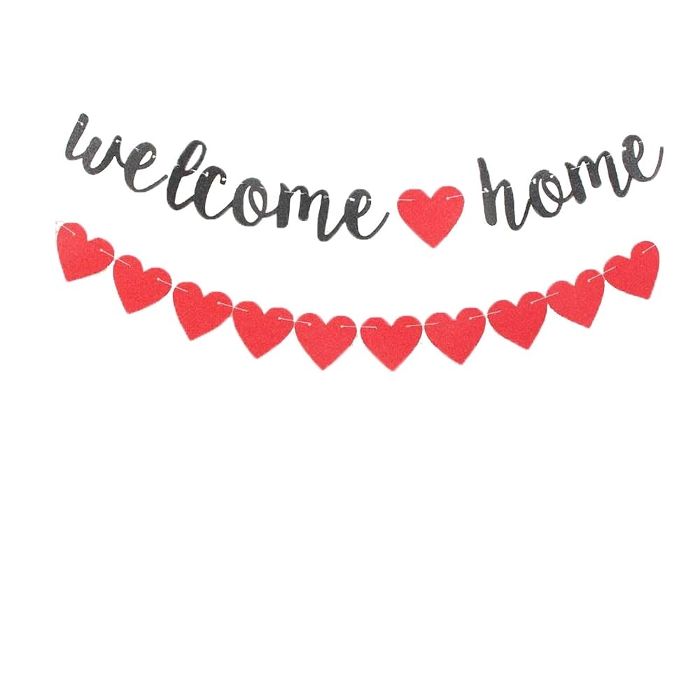 Amazon Welcome Home Banner Home Party Sign With A Bunch Of Red Hearts Decorations Kids And Adults Birthday Family Theme Party Supplies Shiny Black Red Kit Home Kitchen