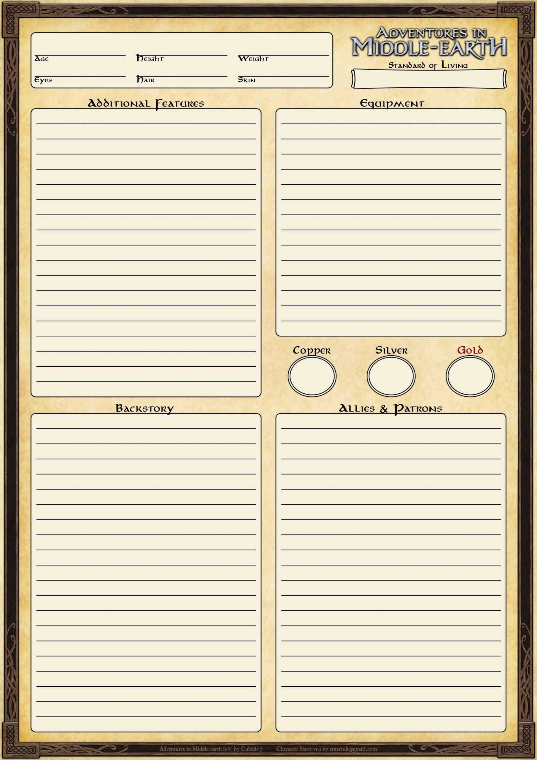 Printable Aime Character Sheet