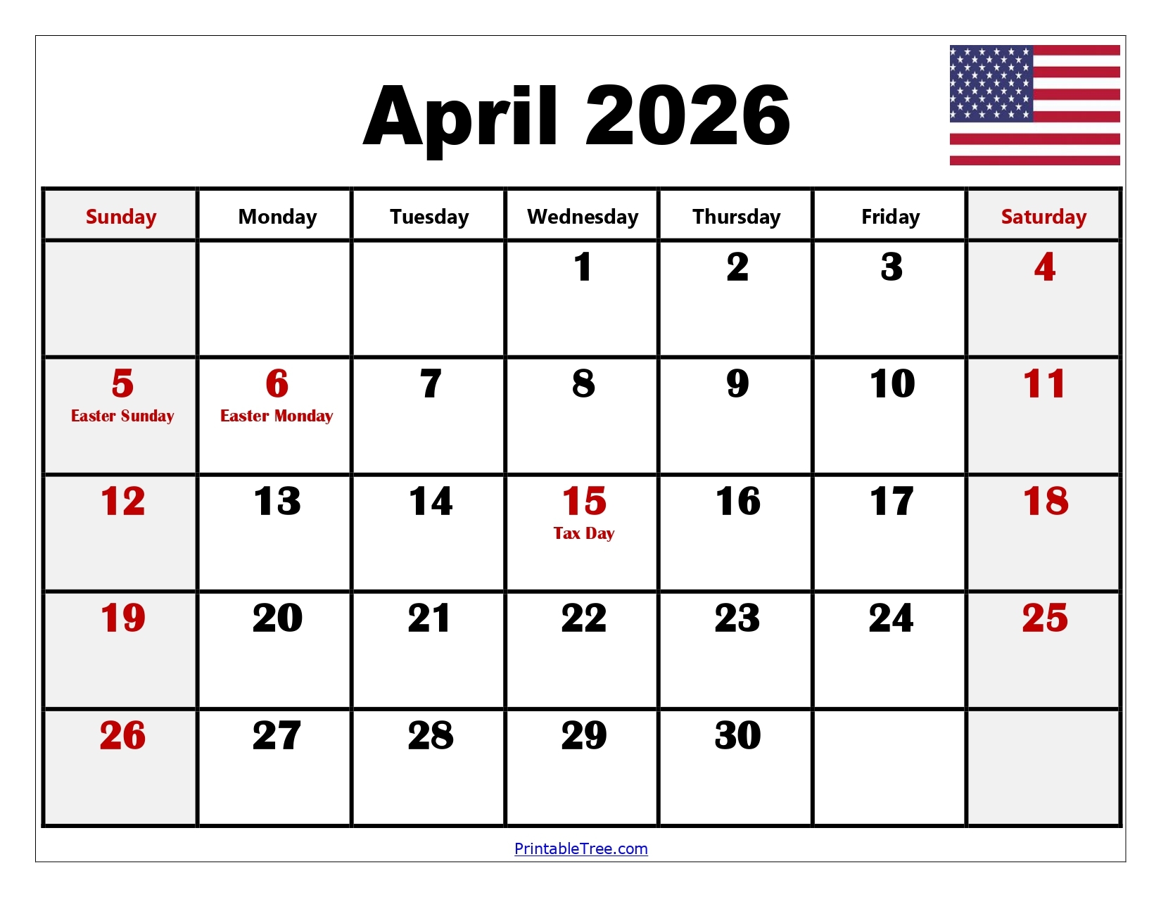 April Schedule Printable 2026