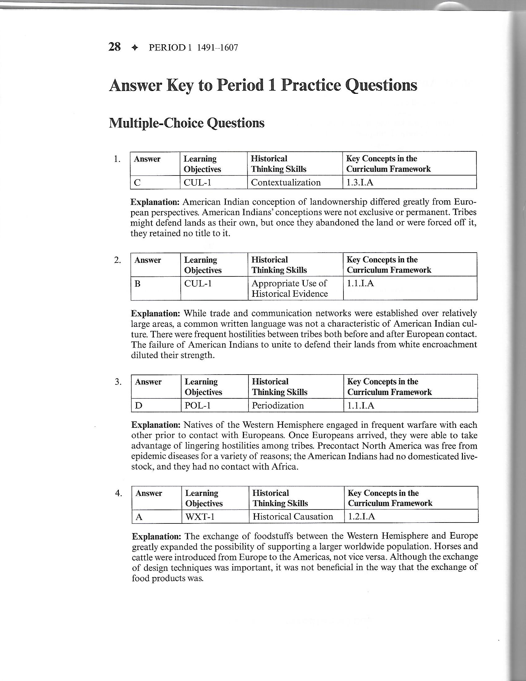 APUSH Period 1 Test Answer Key 2017 Mr Lhuillier s Class