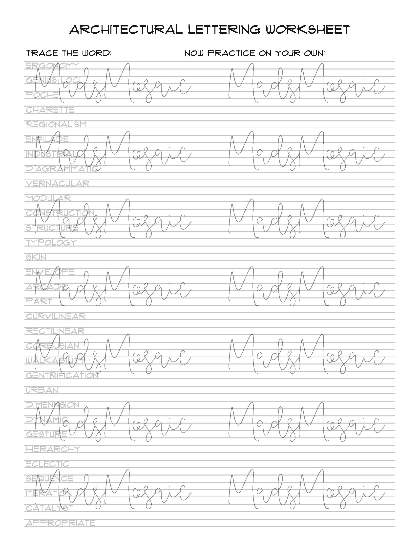 Printable Architectural Lettering Practice Sheet
