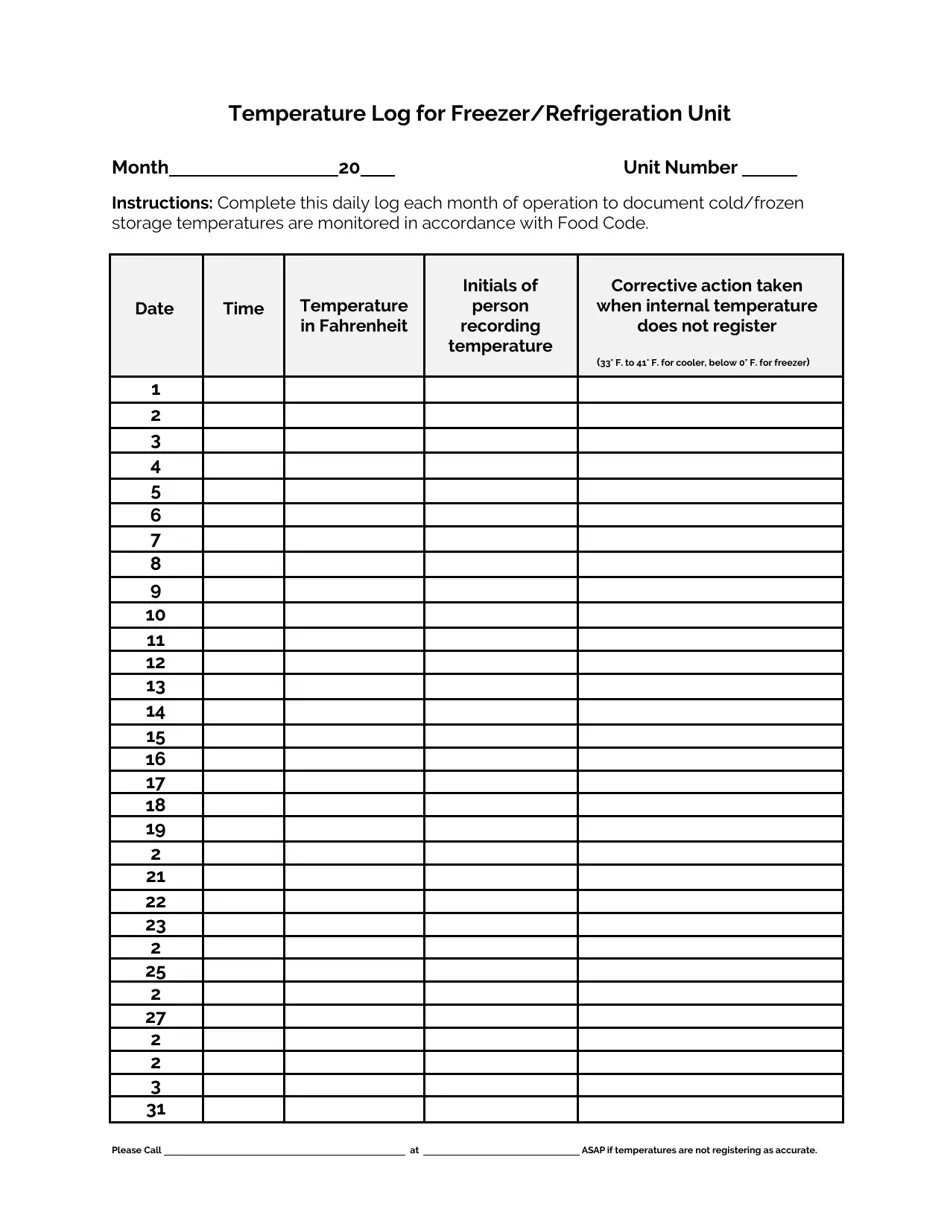 Printable Freon Log Sheet