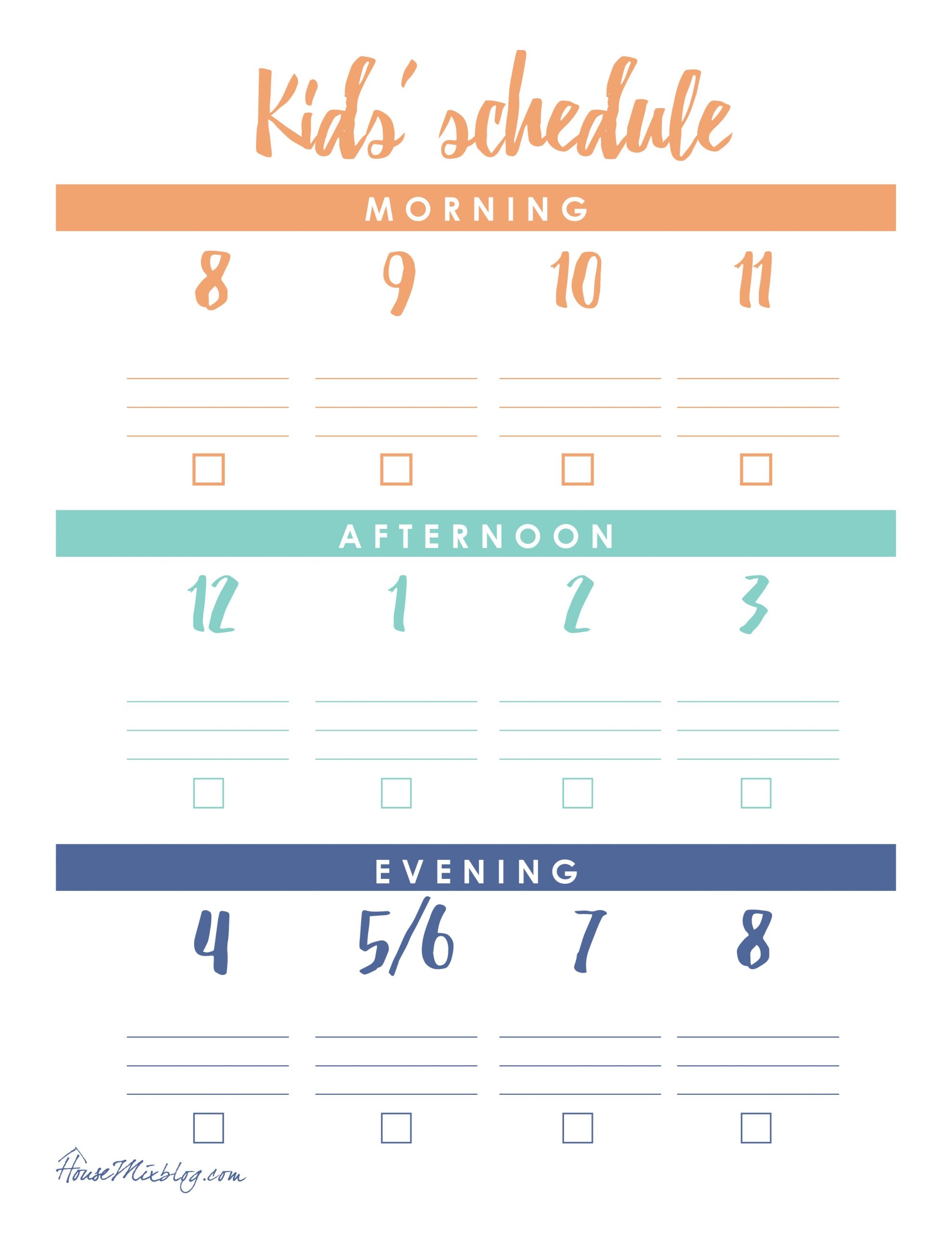 Printable Childrens Home Schedule