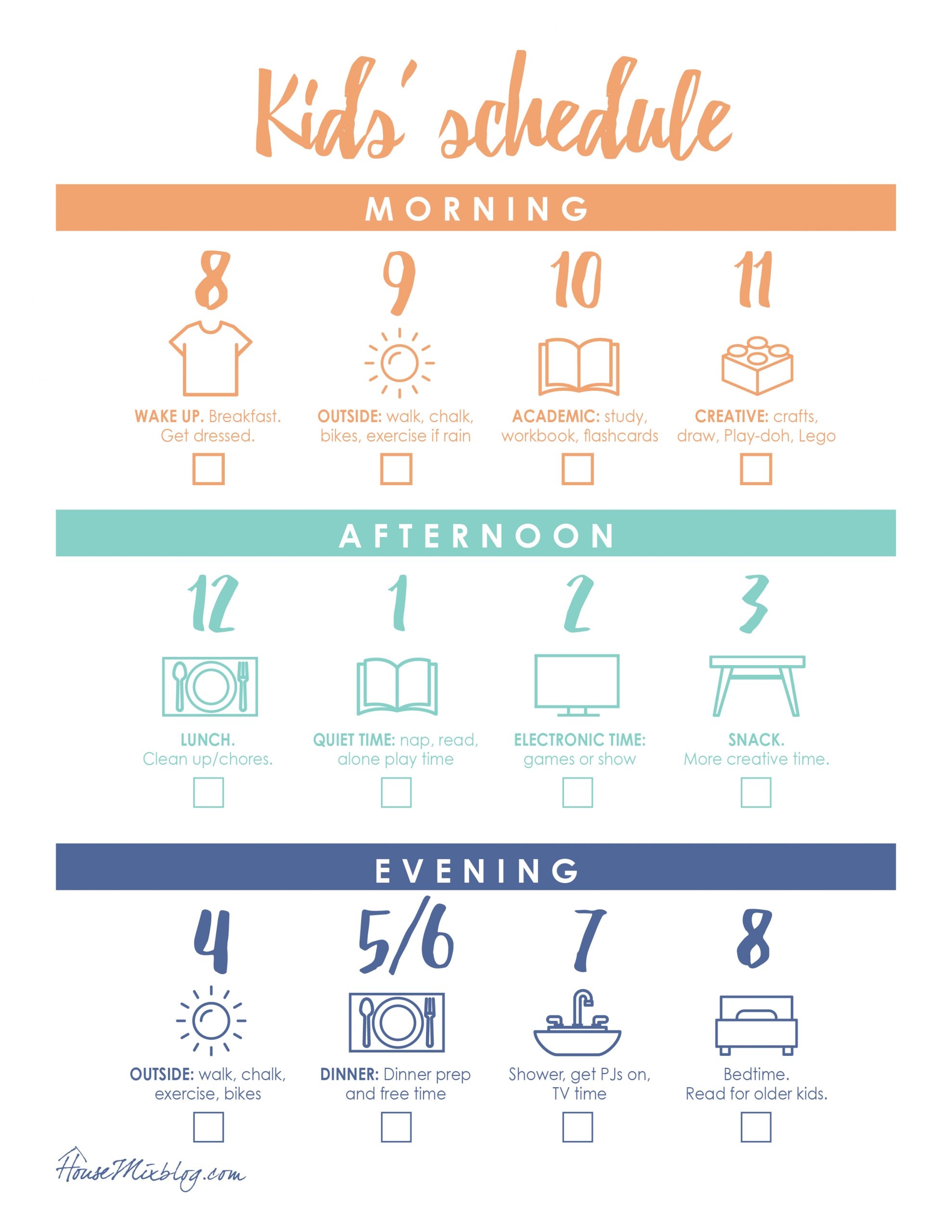 At Home Kid Schedule Printable House Mix