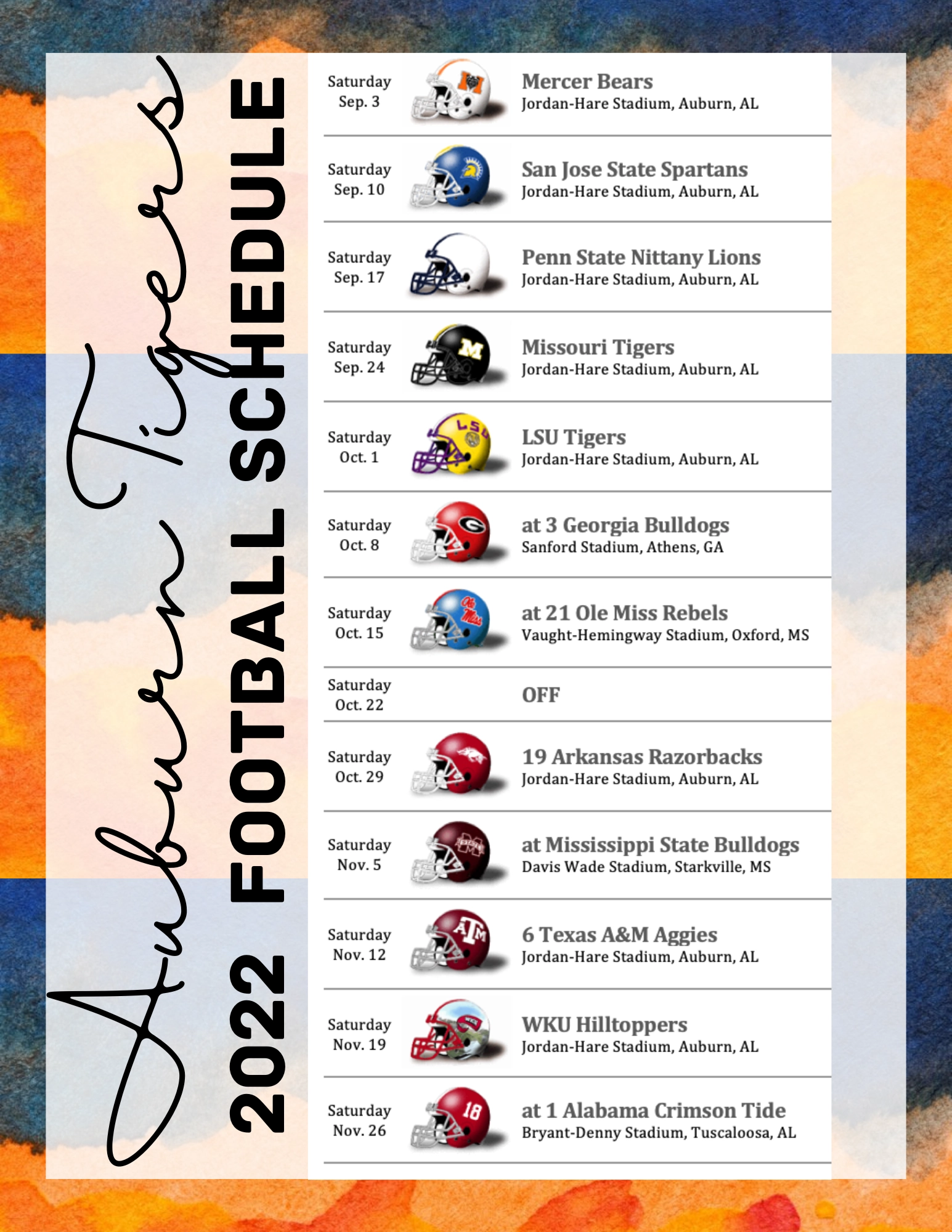 Auburn Tigers 2022 Football Schedule Freebie Simply Elliott