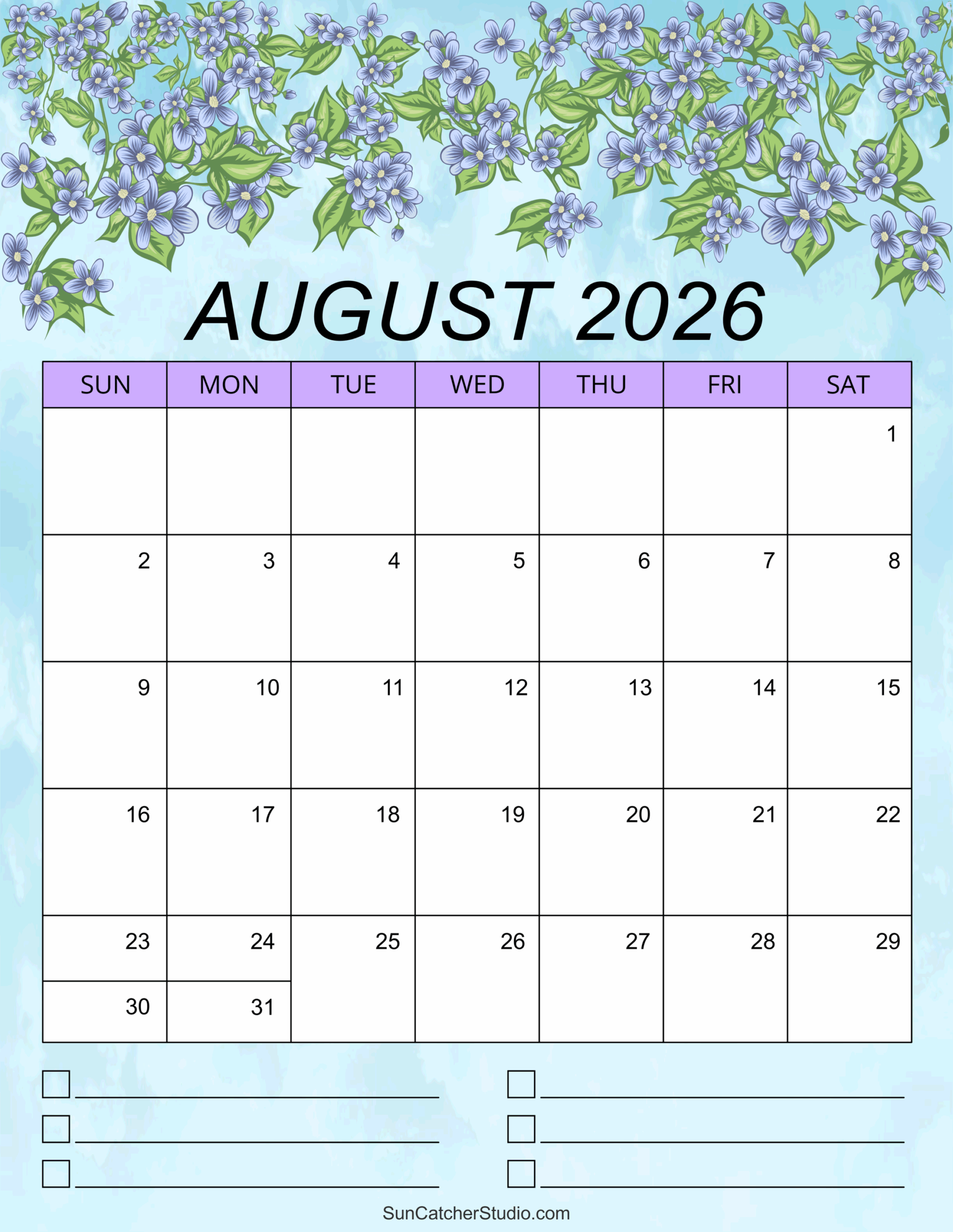 Printable August 2026 Calendar Meal Planner