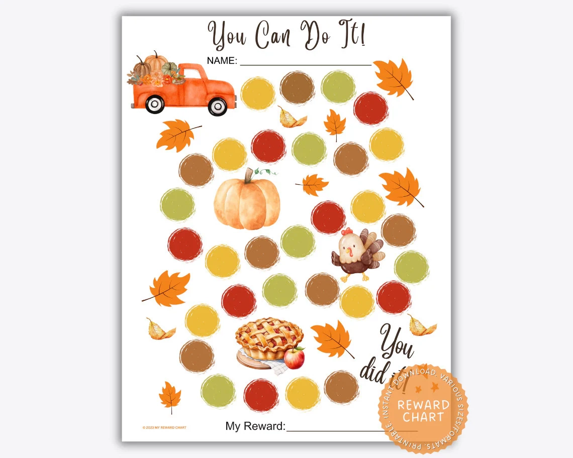 Autumn Pumpkin Reward Chart Printable Sticker Tracker digital Download Etsy