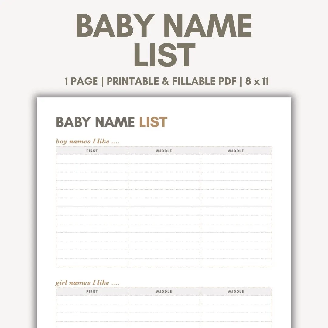 Boy Names Printable List